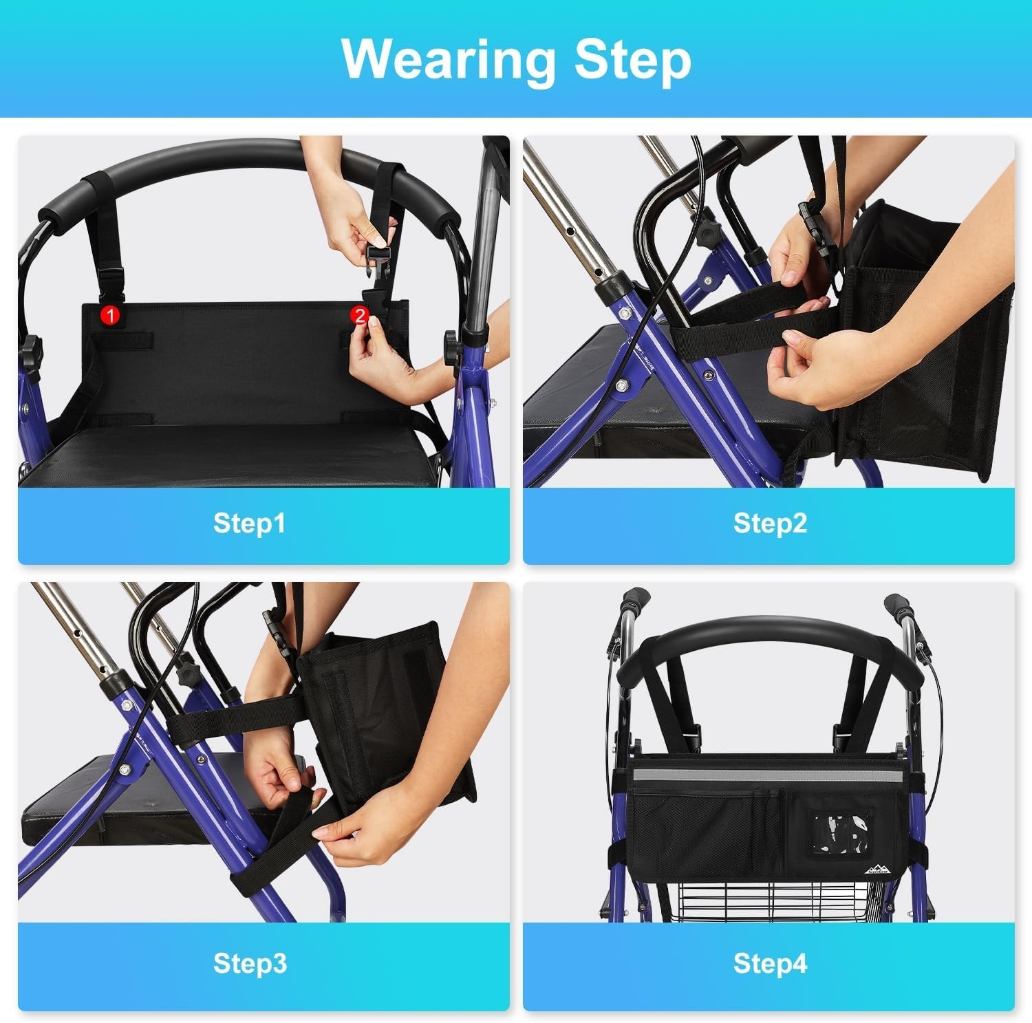 Rollator Basket, Rollator Walker Bag w/Cup Holder, Foldable Rolling Walker Wa...