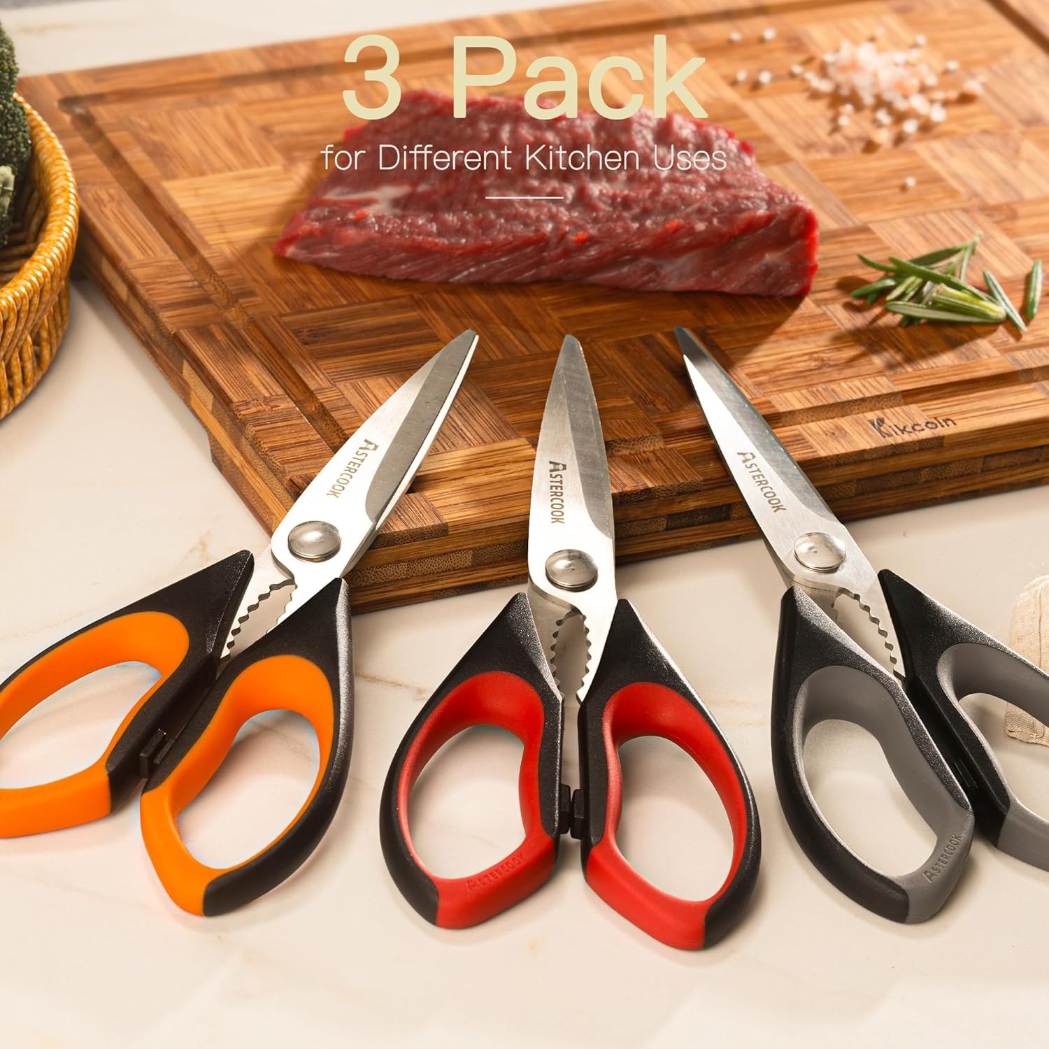 Astercook Kitchen Scissors All Purpose Heavy Duty,3 Pack Kitchen Shears Set,Stai