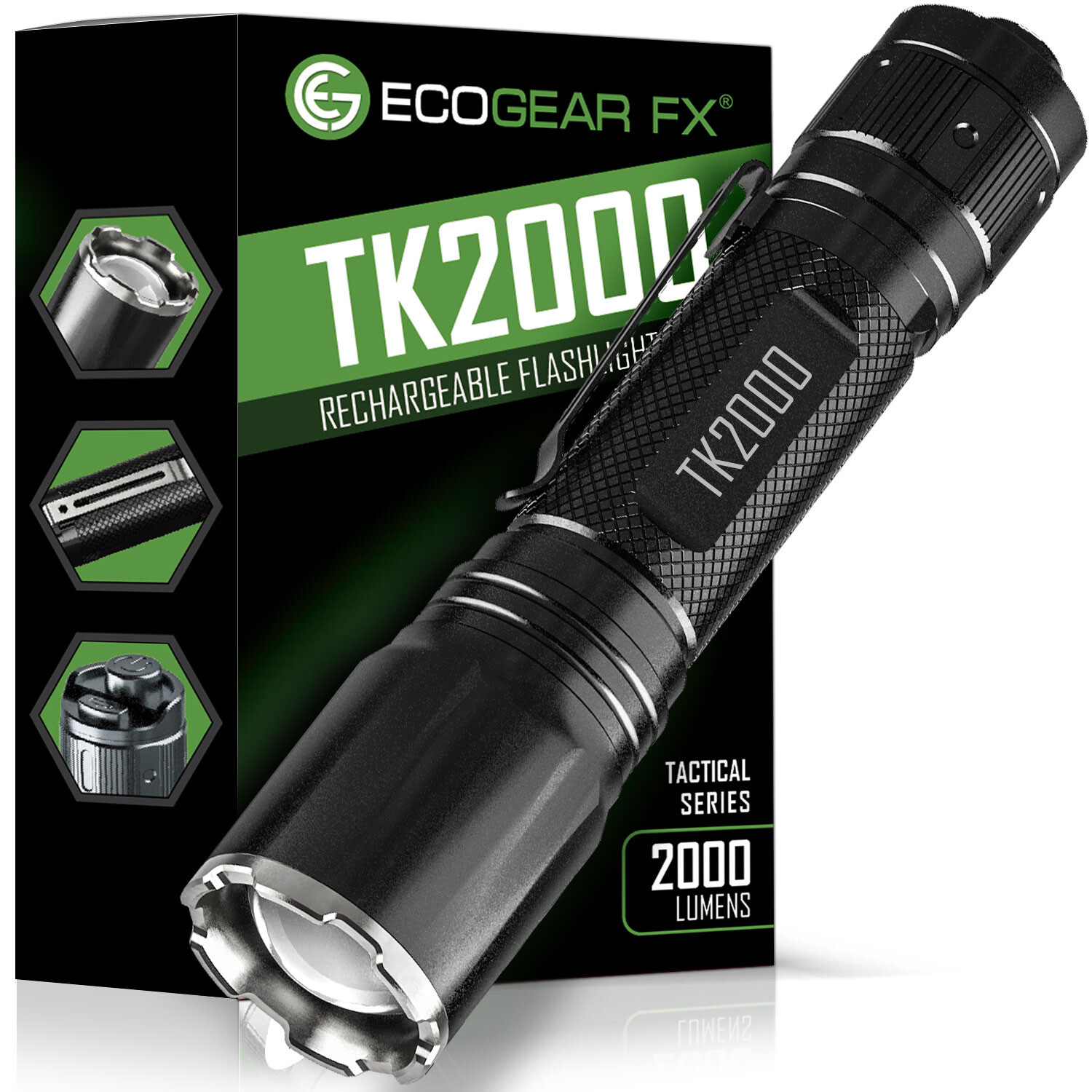 USB Rechargeable LED Tactical Flashligh Bright 2000 Lumens with Twist Zoom