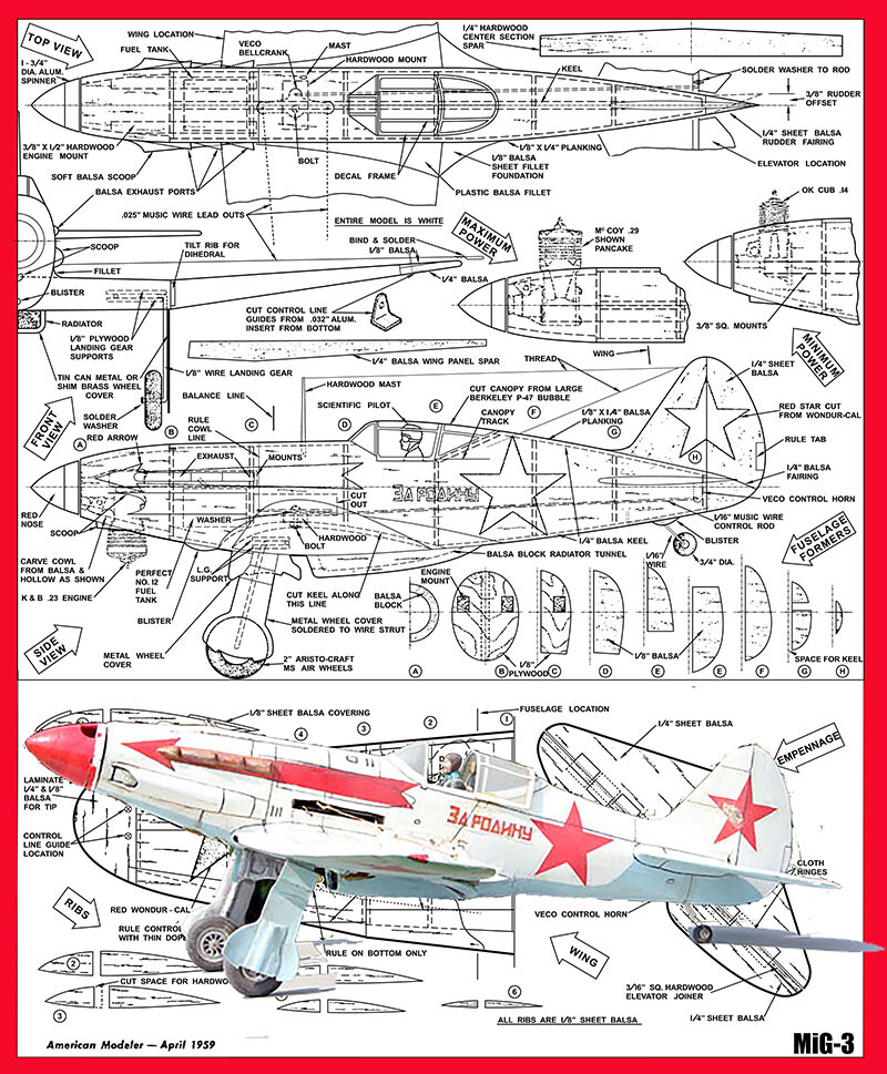 Model Airplane Plans (UC): MiG-3 1/16 Scale 28" for .14-.29 Engine (Musciano)