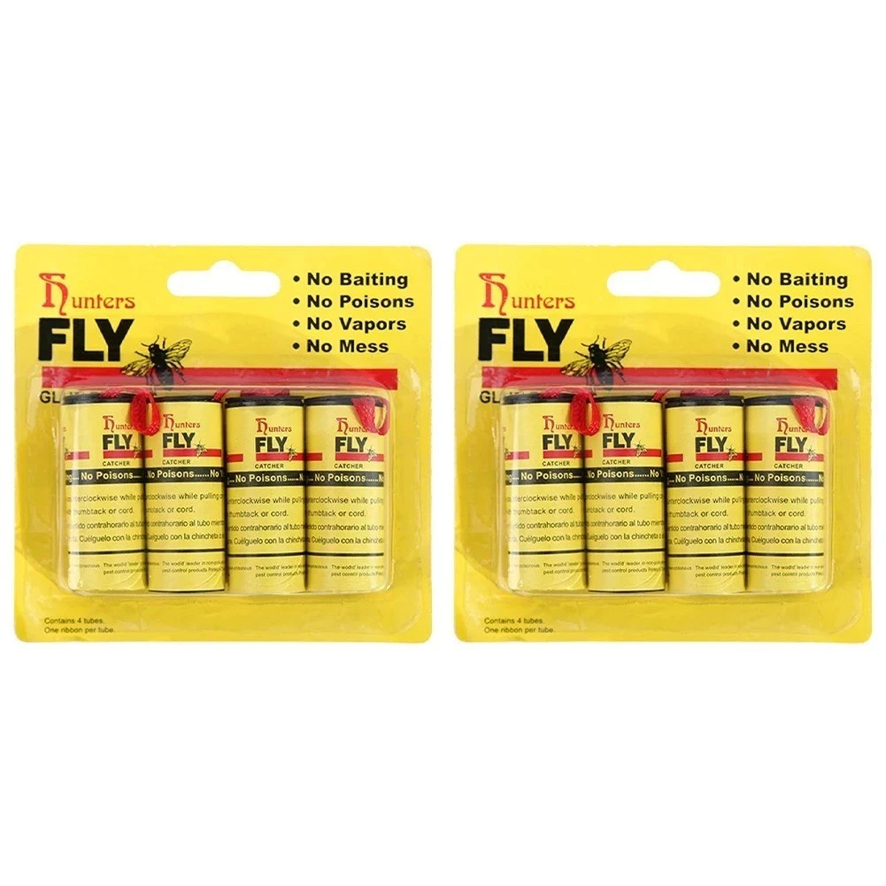 4 Rolls Insect Bug Fly Glue Paper Catcher Sticky Flies Trap Ribbon Tape Strip