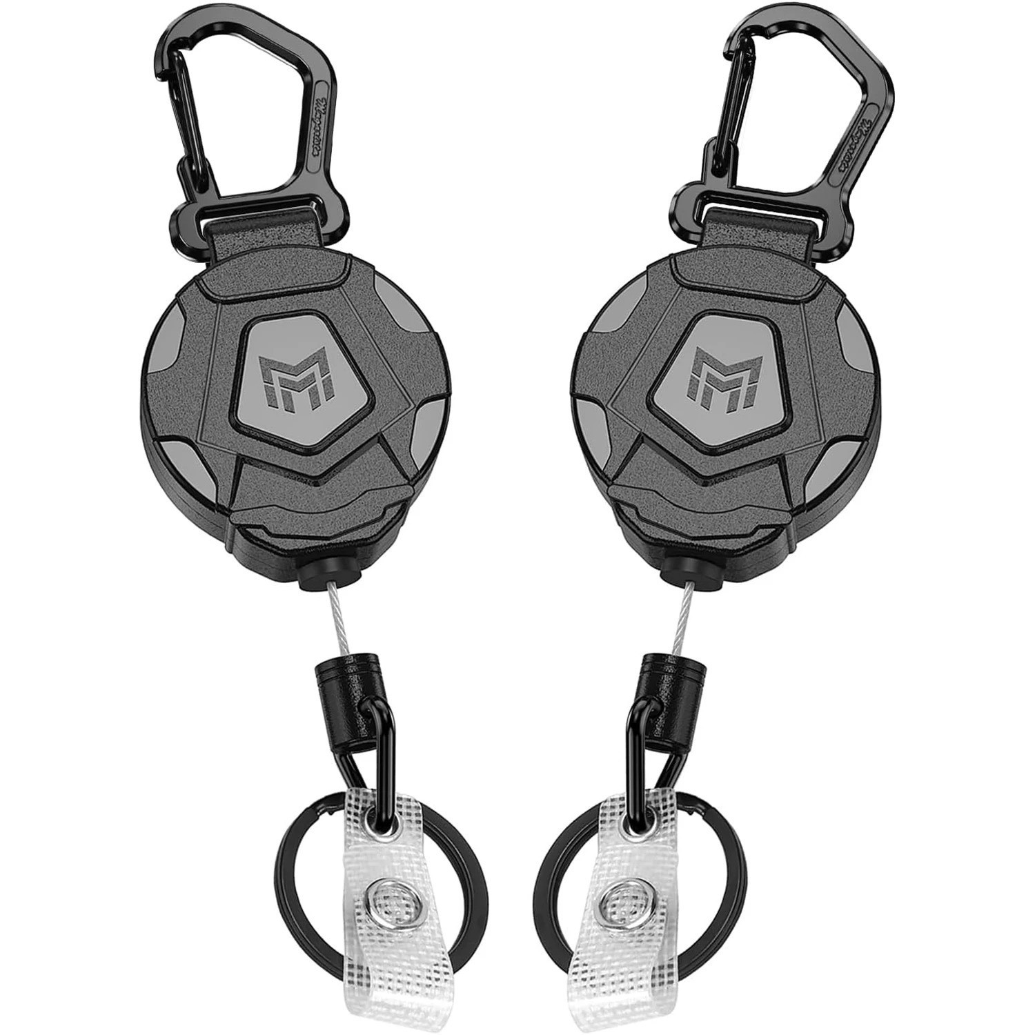 2 Pack Retractable Keychain Heavy Duty Carabiner Badge Reel Steel Cord Holder
