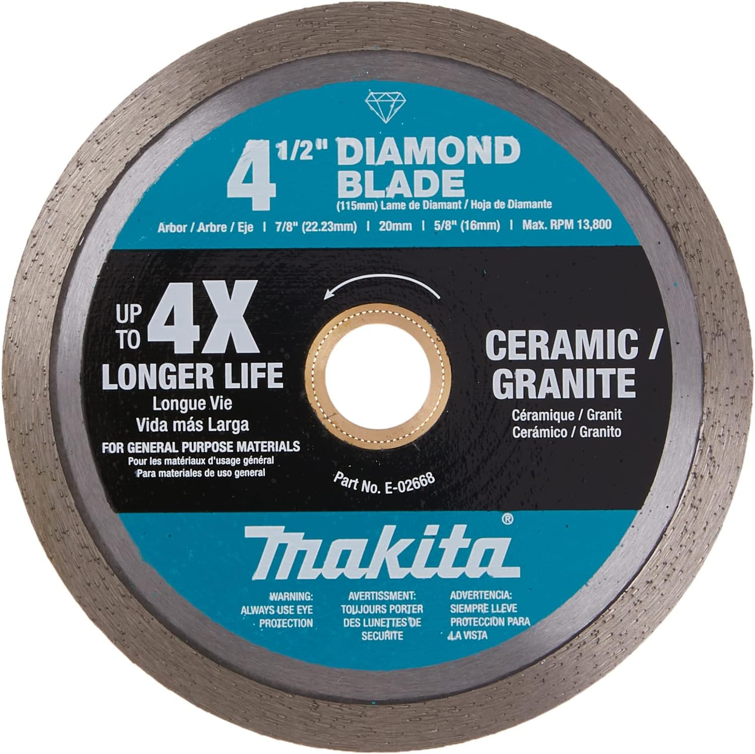 E-02668 4-1/2" Diamond Blade, Continuous Rim, General Purpose