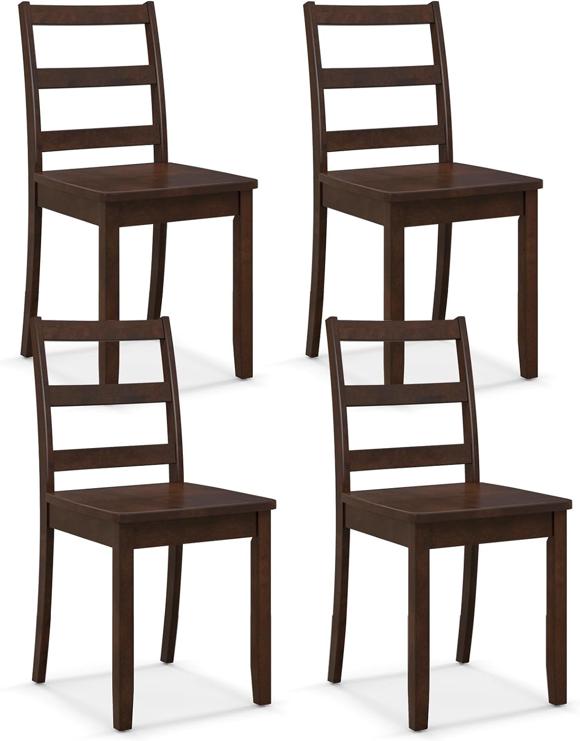 Wood Dining Chairs Set of 4 Walnut- Wooden Armless Kitchen Chairs with Solid
