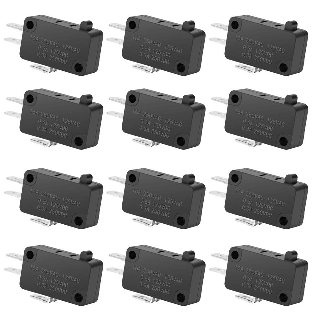 12Paack 125V / 250V 16A SPDT Botón De Acción a Presión Micro Interruptor Límite