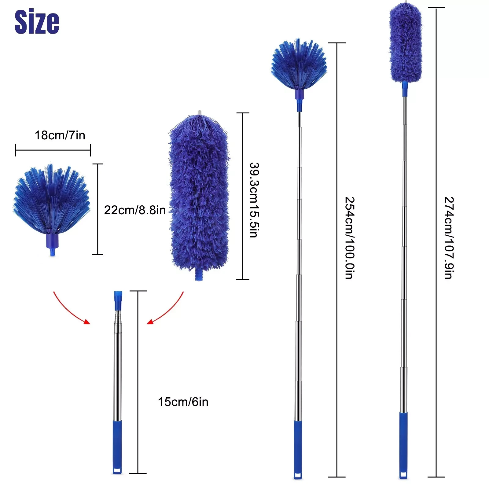 Microfiber Ceiling Fan Duster & Cobweb Cleaning Brush Cleaner Kit Extension Pole