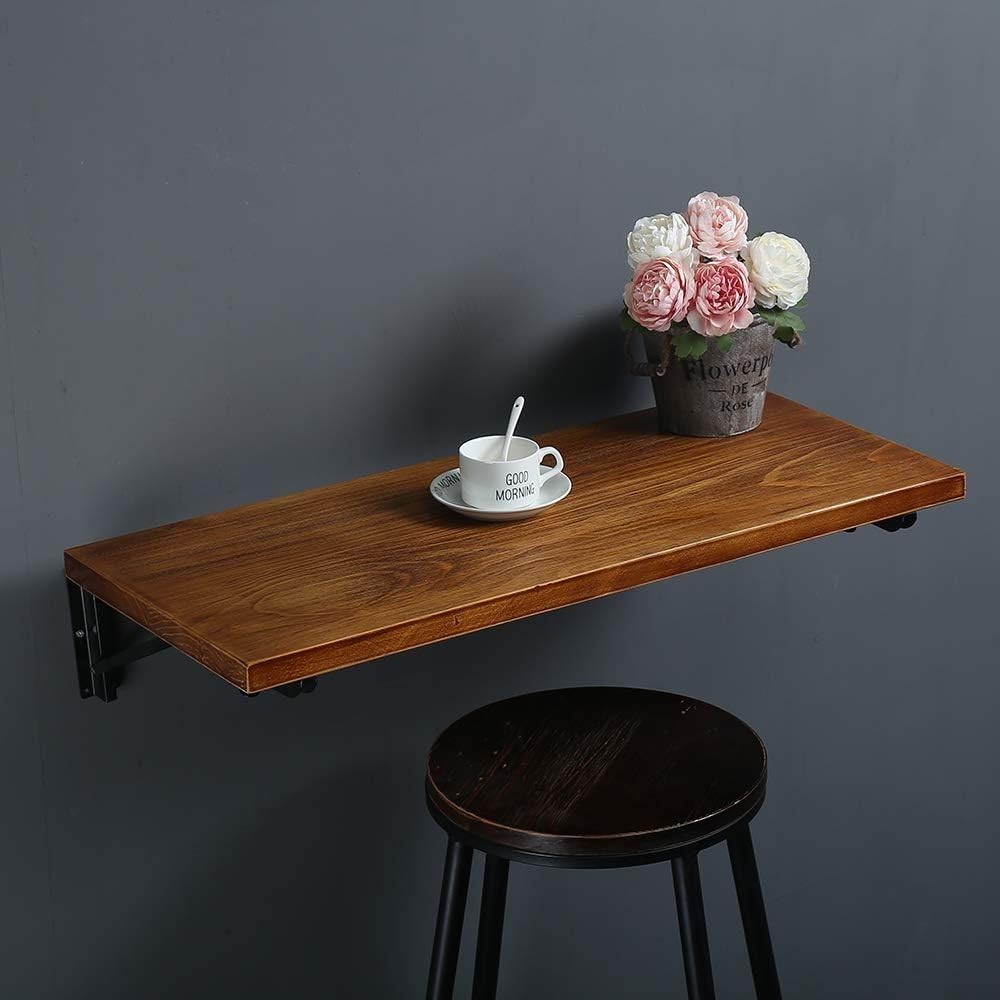 Versatile 40"x16" Wall-Mounted Drop Leaf Dining Table in Solid Pine Wood
