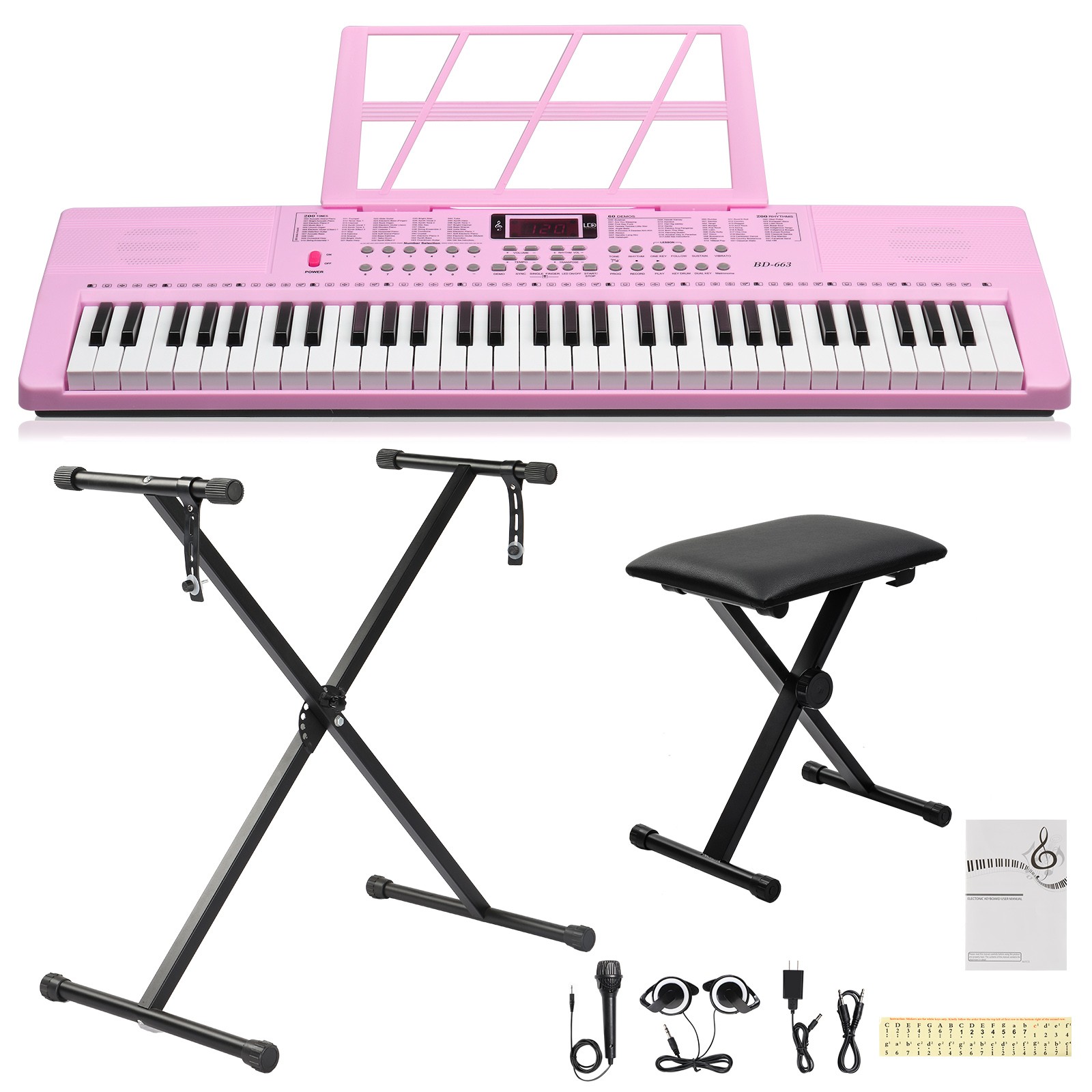 Ktaxon 61 Key Lighting Keyboard with Stand Bench With Headphone, Microphone