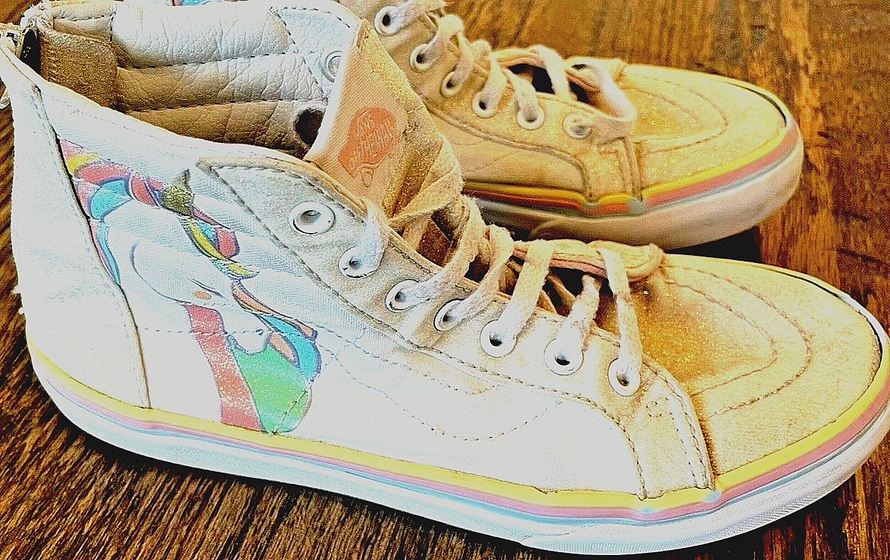 VANS Off The Wall White 721278 lace up skateboard high top Shoes kids sz 3.5