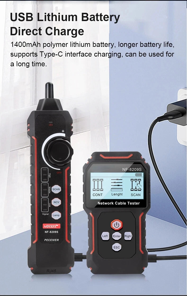NF-8209S Network Cable Tracker POE Wire Checker CAT6 CAT5 LAN Wiremap Tester LCD