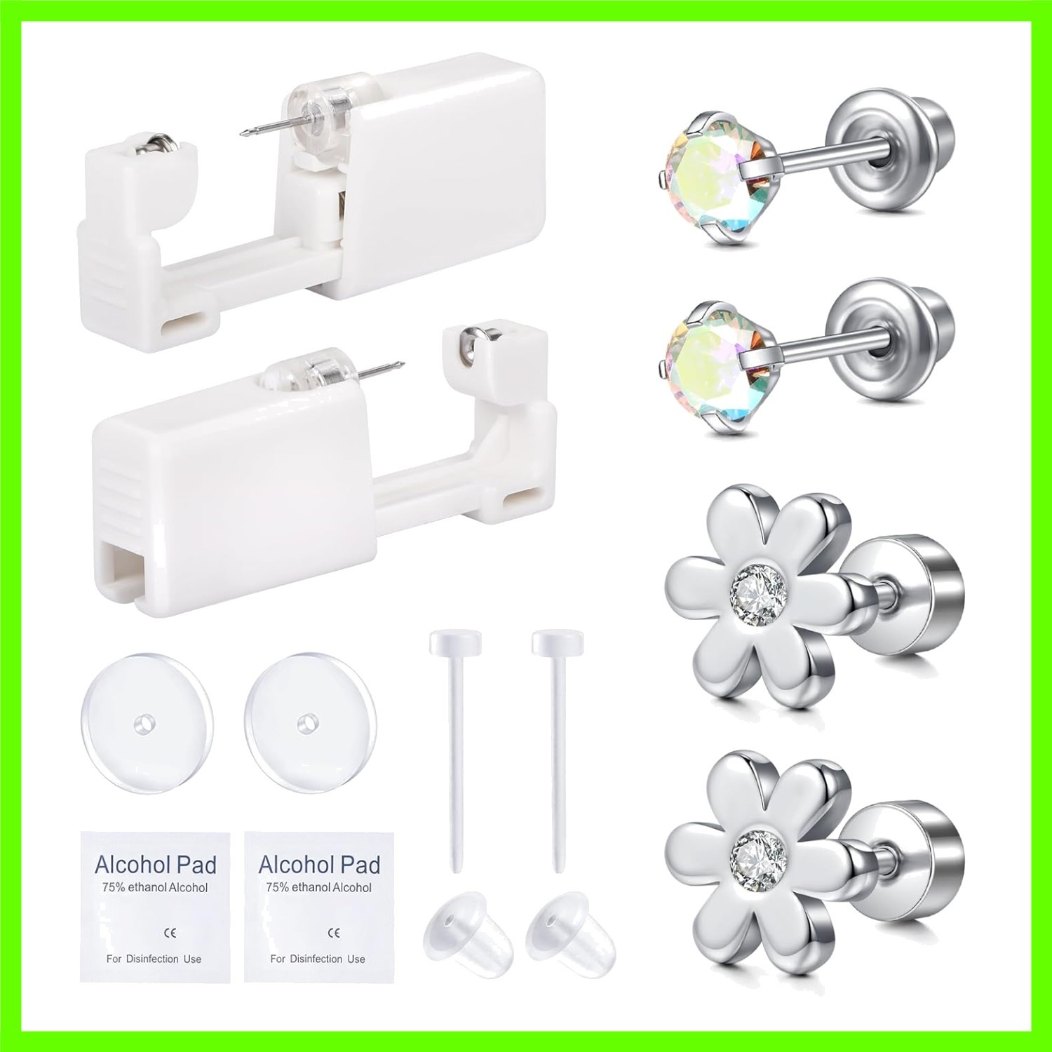 Ear Piercing Gun Kit - Self Piercing Earrings with Disposable Gun and Flat Ba...