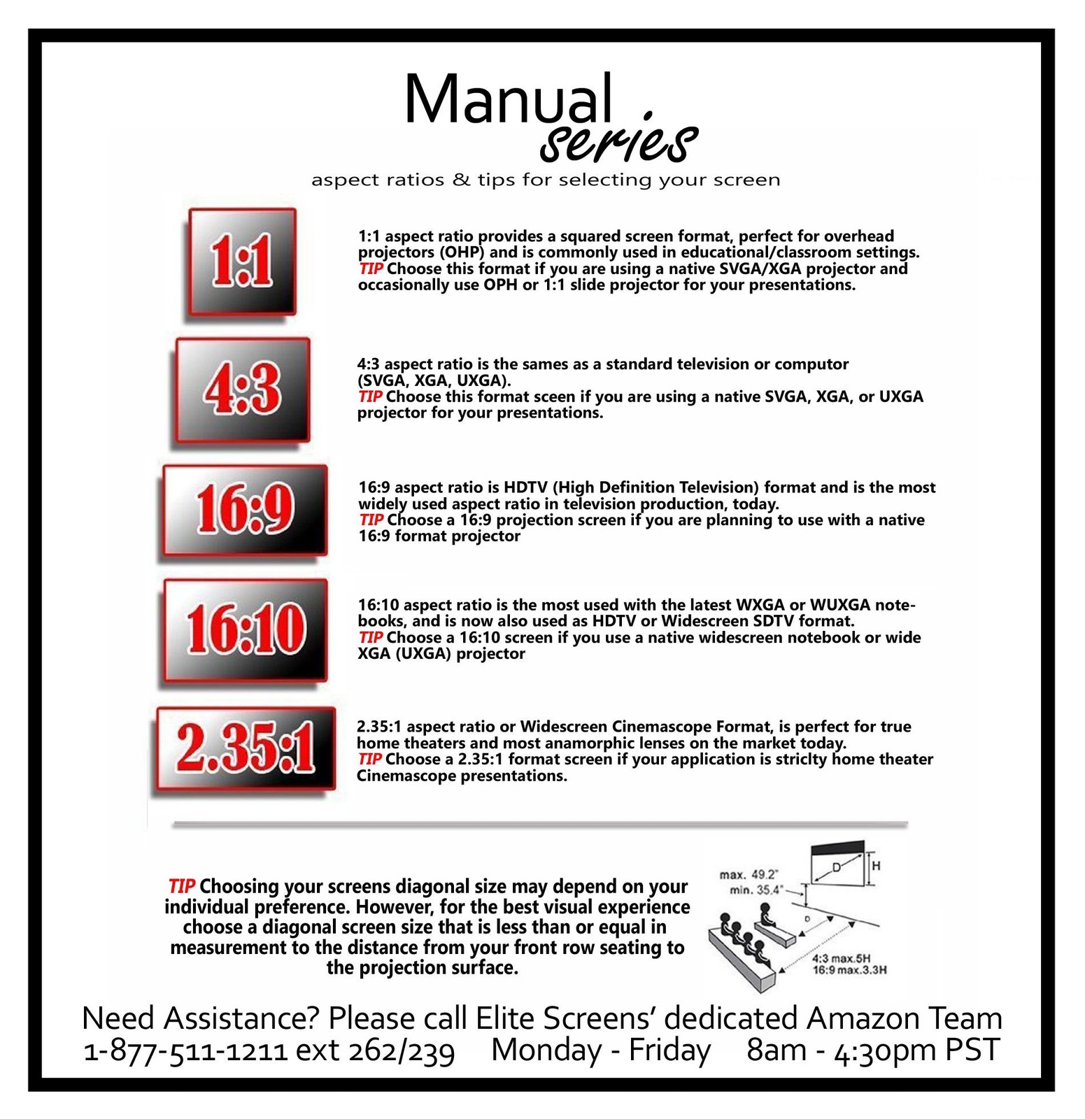 Elite Screens Manual Series, 120-INCH 16:9, Pull Down Manual Projector Screen...