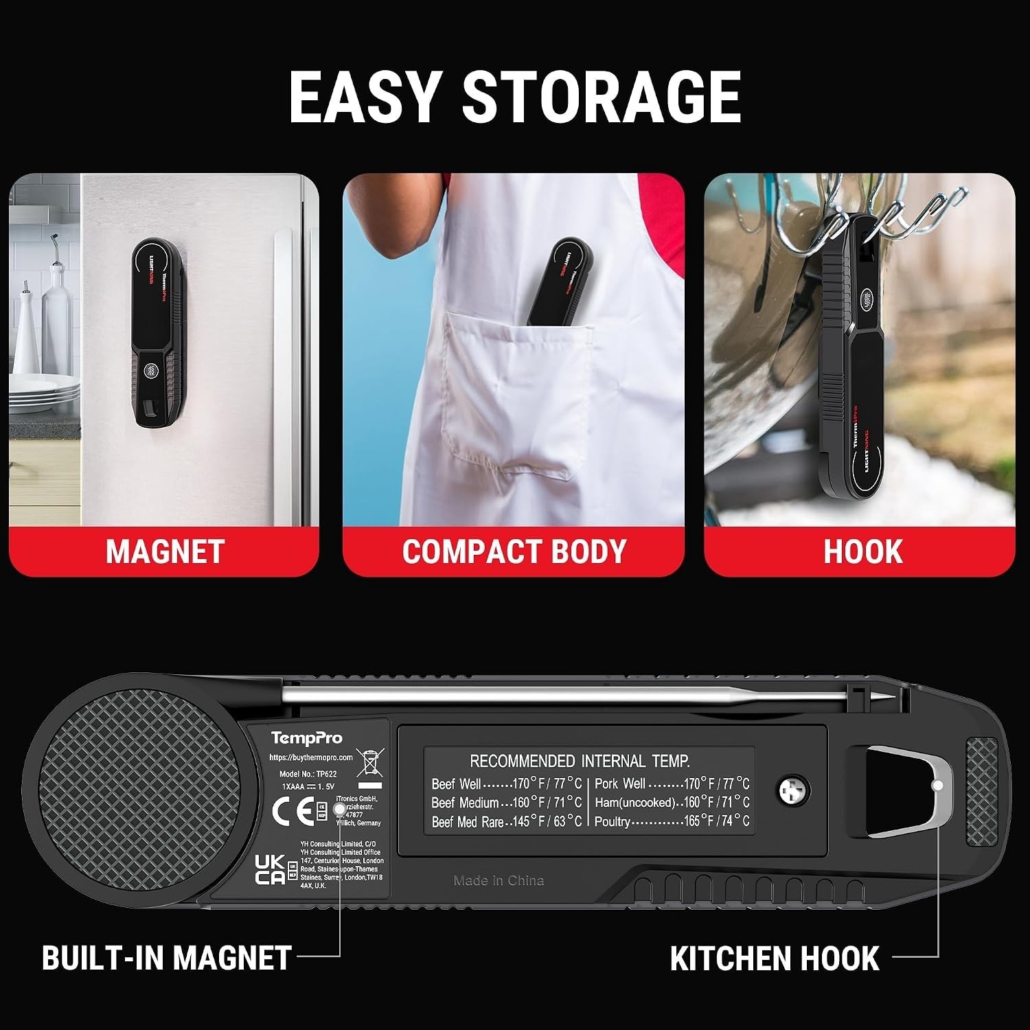 Digital Meat Thermometer with Fast Reading, Waterproof Design & Lock Feature