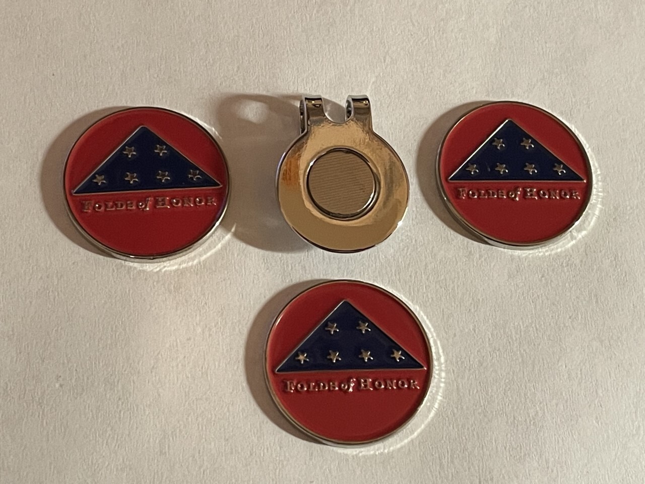 (3) Folds Of Honor 1" Coin Style Golf Markers W/Bonus Hat Clip - A Great Deal!