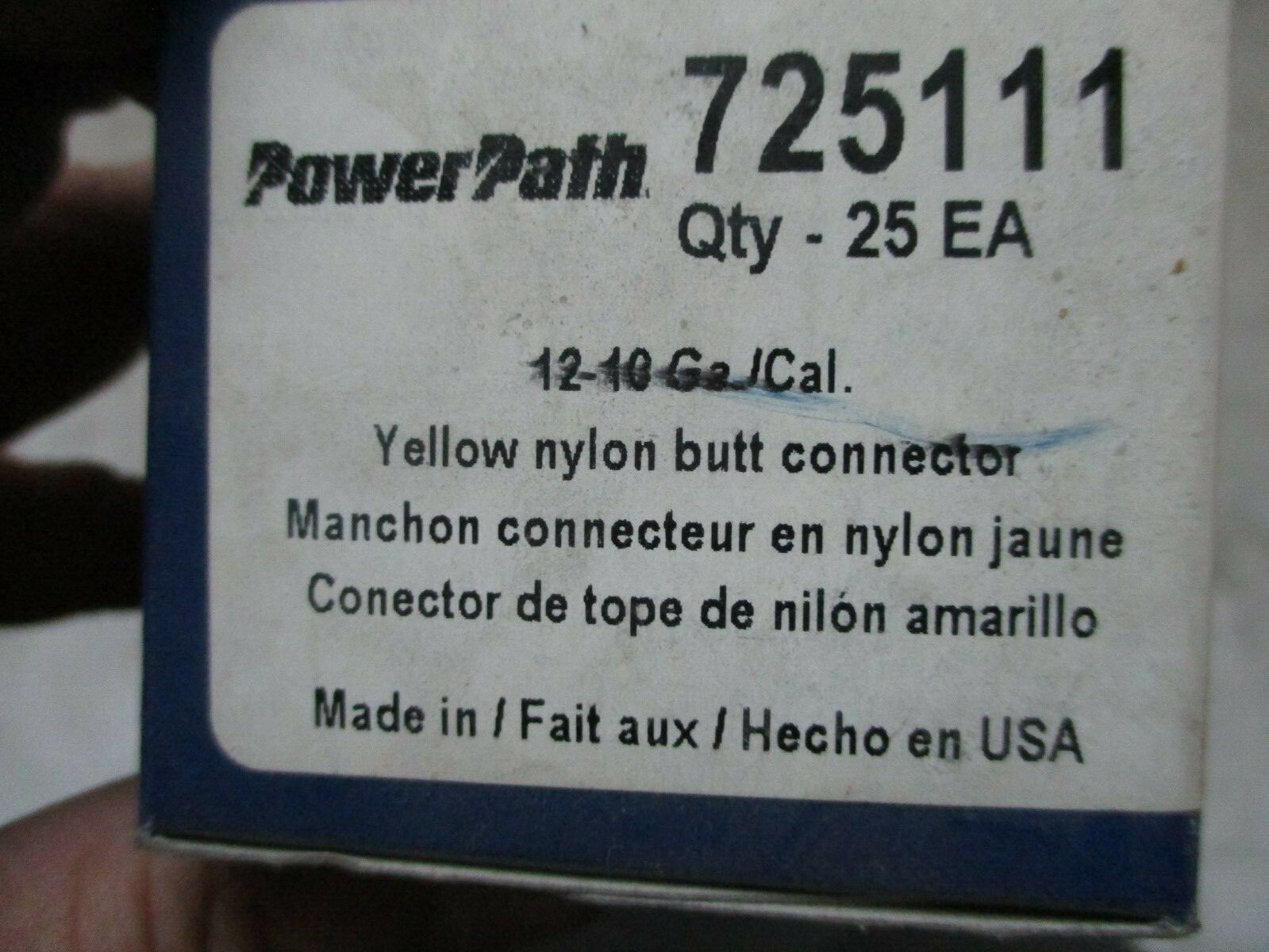 BOX OF 25 POWERPATH 725111 YELLOW NYLON BUTT CONNECTORS 12-10 FREE SHIPPING