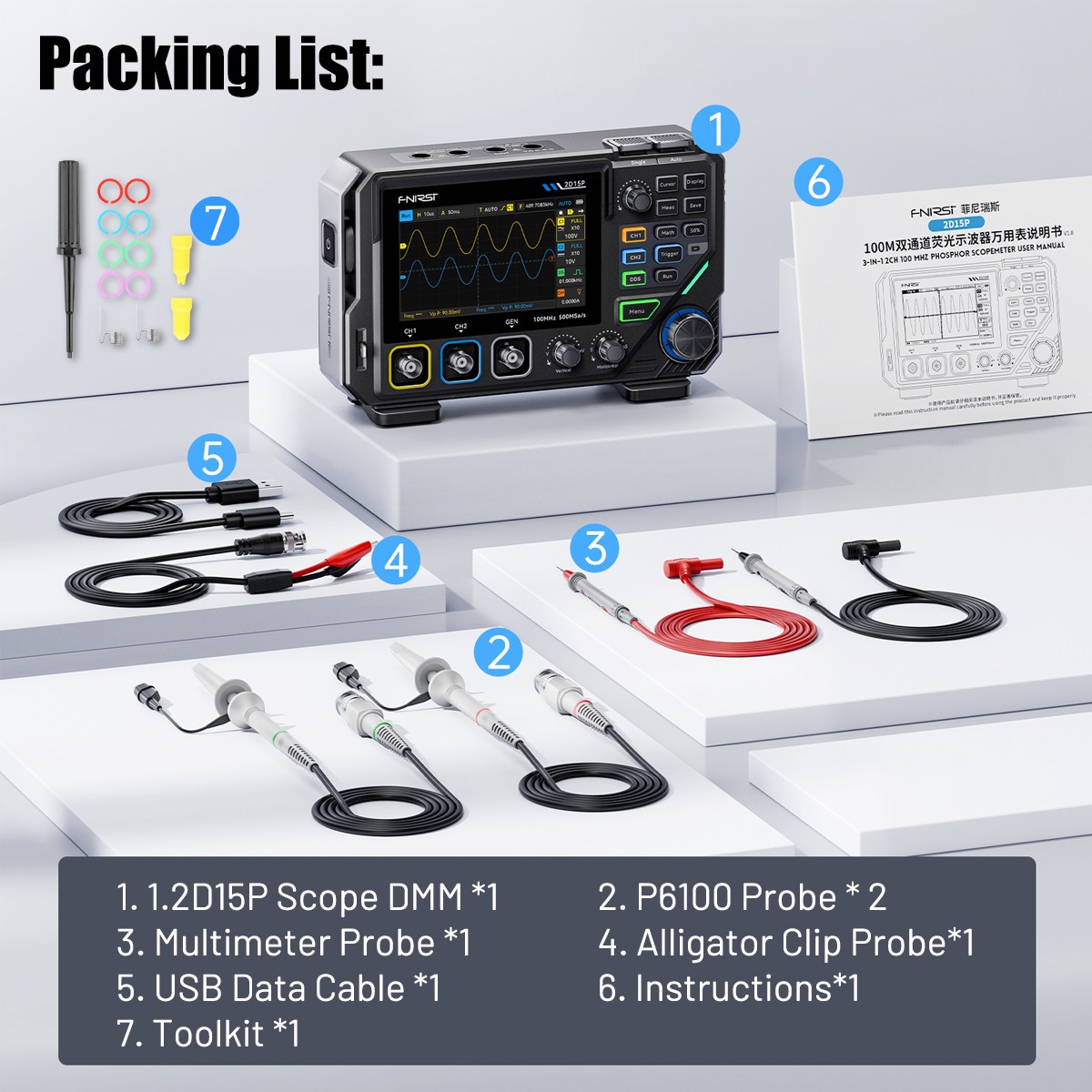 All-in-One Handheld 100MHz ScopeMeter:Oscilloscope Waveform Generator&Multimeter