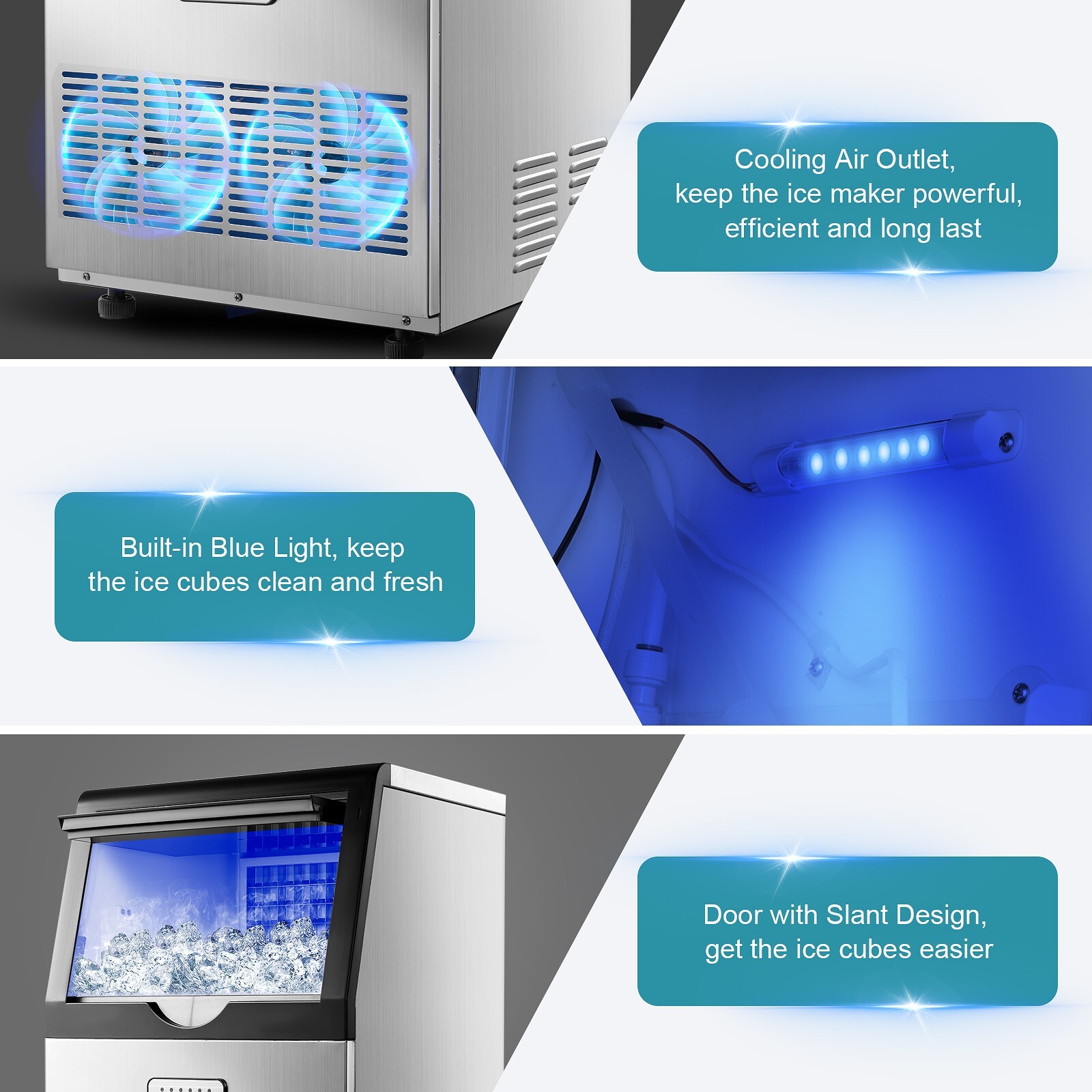 100Lbs Built-in Commercial Ice Maker Stainless Steel Restaurant Ice Cube Machine