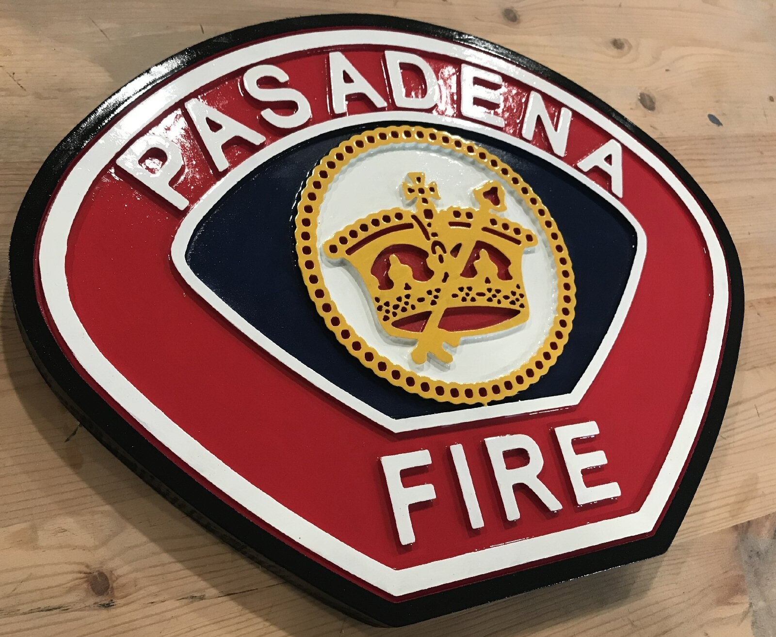 Fire Department Pasadena 3D routed wood patch plaque sign Custom carved