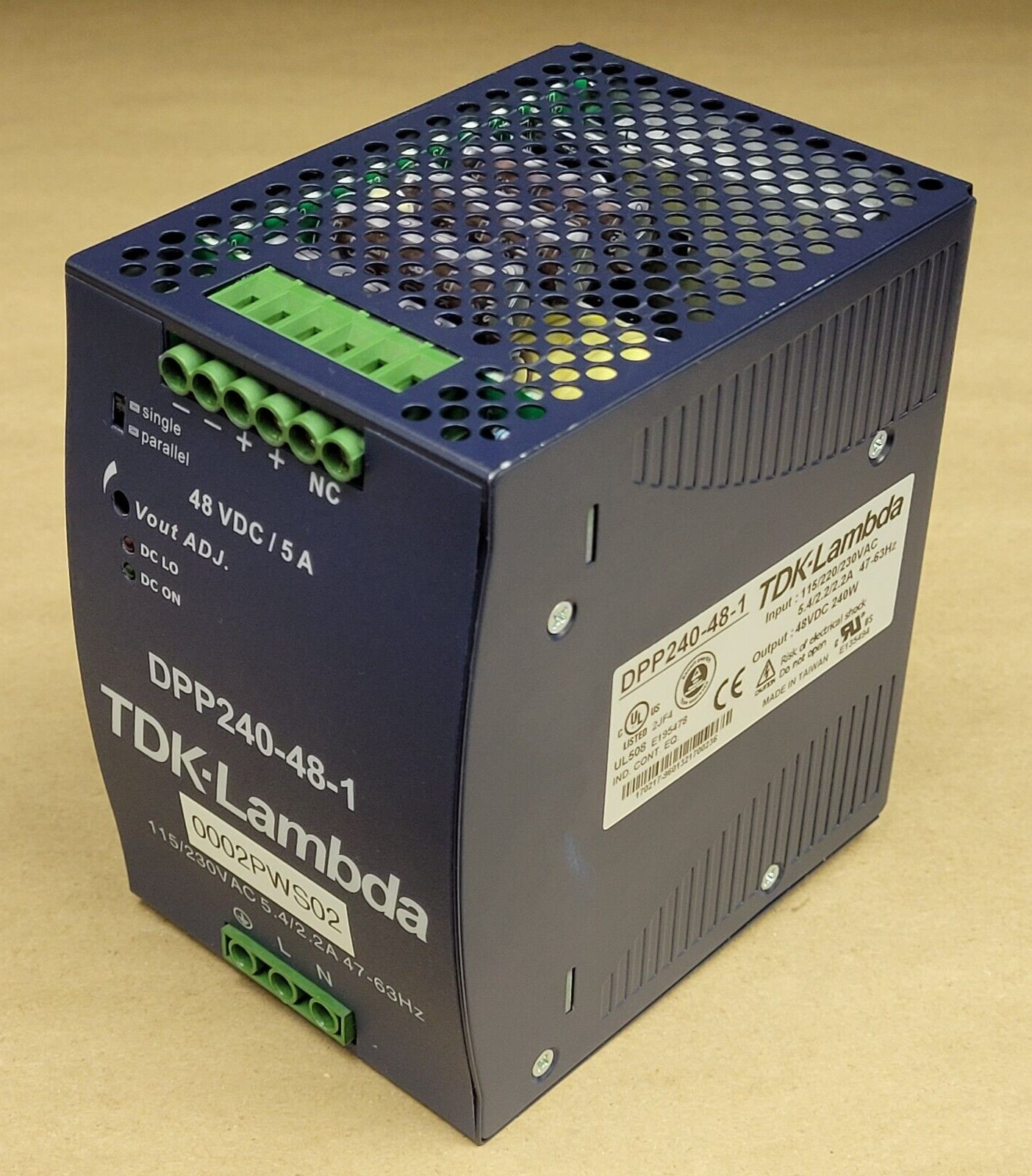TDK-LAMBDA DPP240-48-1 POWER SUPPLY, 115/230VAC 5.4/2.2A 47-63HZ, 48VDC 240W