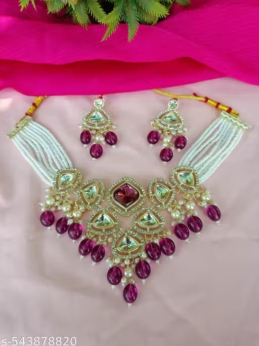 Indian Gold Plated Choker Bridal Wedding Crystals Jewelry Necklace Earrings Set