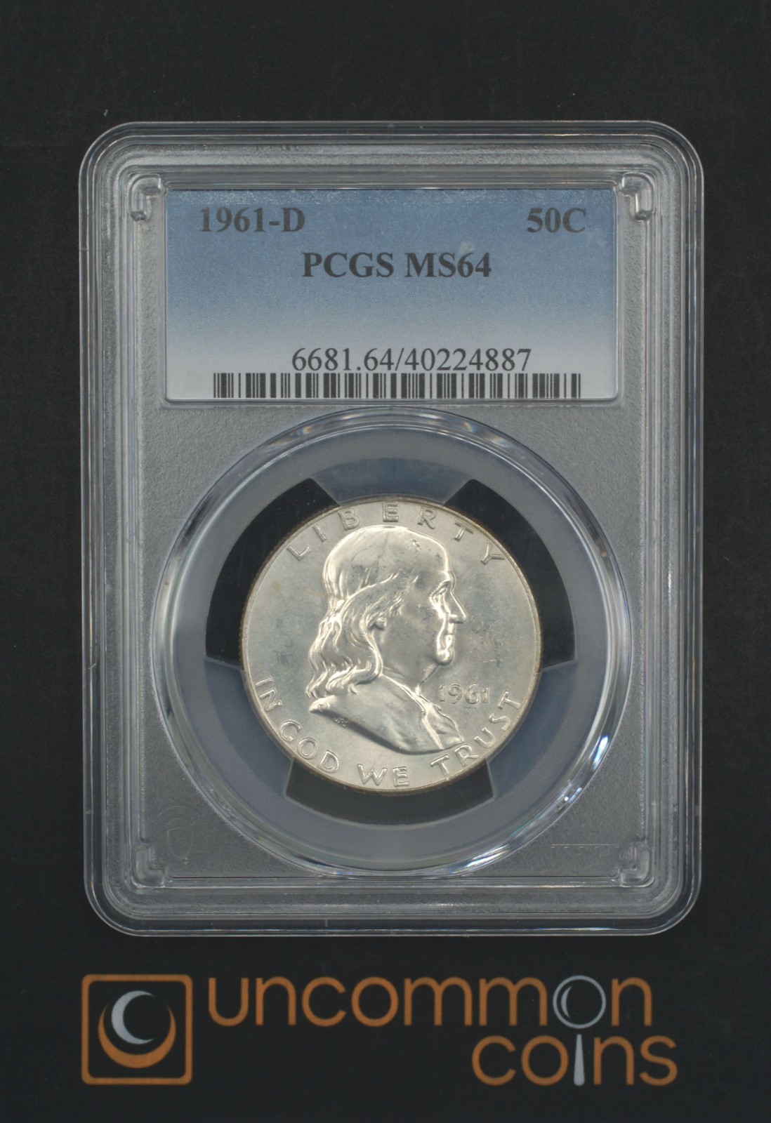 1961D MS 64 Franklin Half Dollar (PCGS)  (UCC-FHD-1961D-MS64-P-0116)