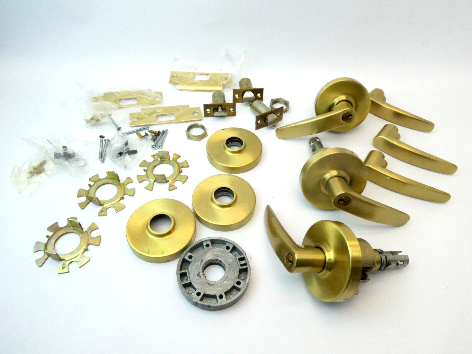 3 Sets of Heavy Commercial Style Door Handles Hinges Parts Hardware Missing Keys