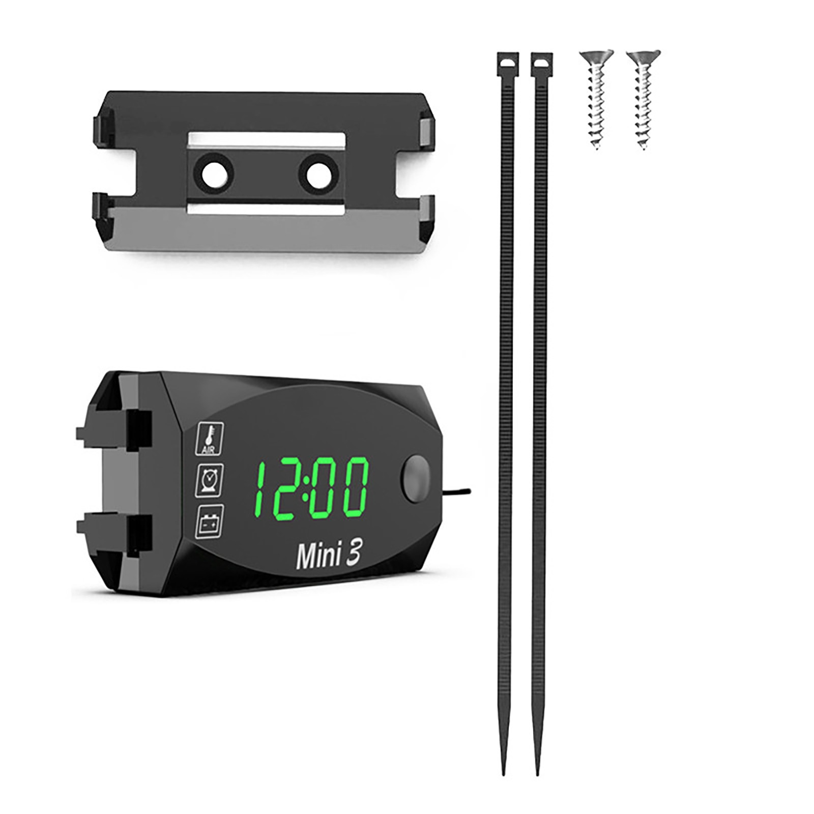 3-in-1 Motorcycle Digital LED Time Thermometer Clock Voltage Voltmeter Universal