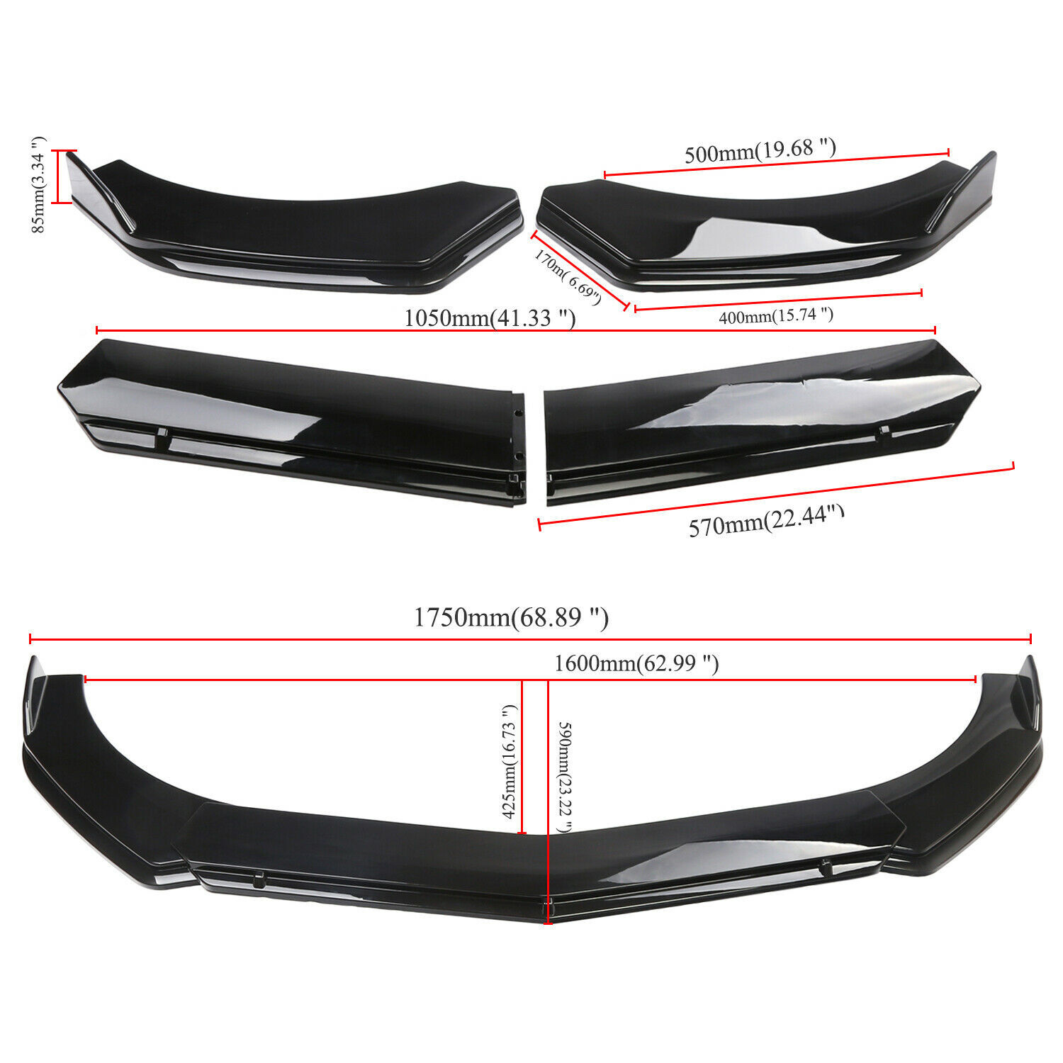4Pcs Black Front Bumper Lower Lip Splitter Spoiler Body Kit For Hyundai Sonat
