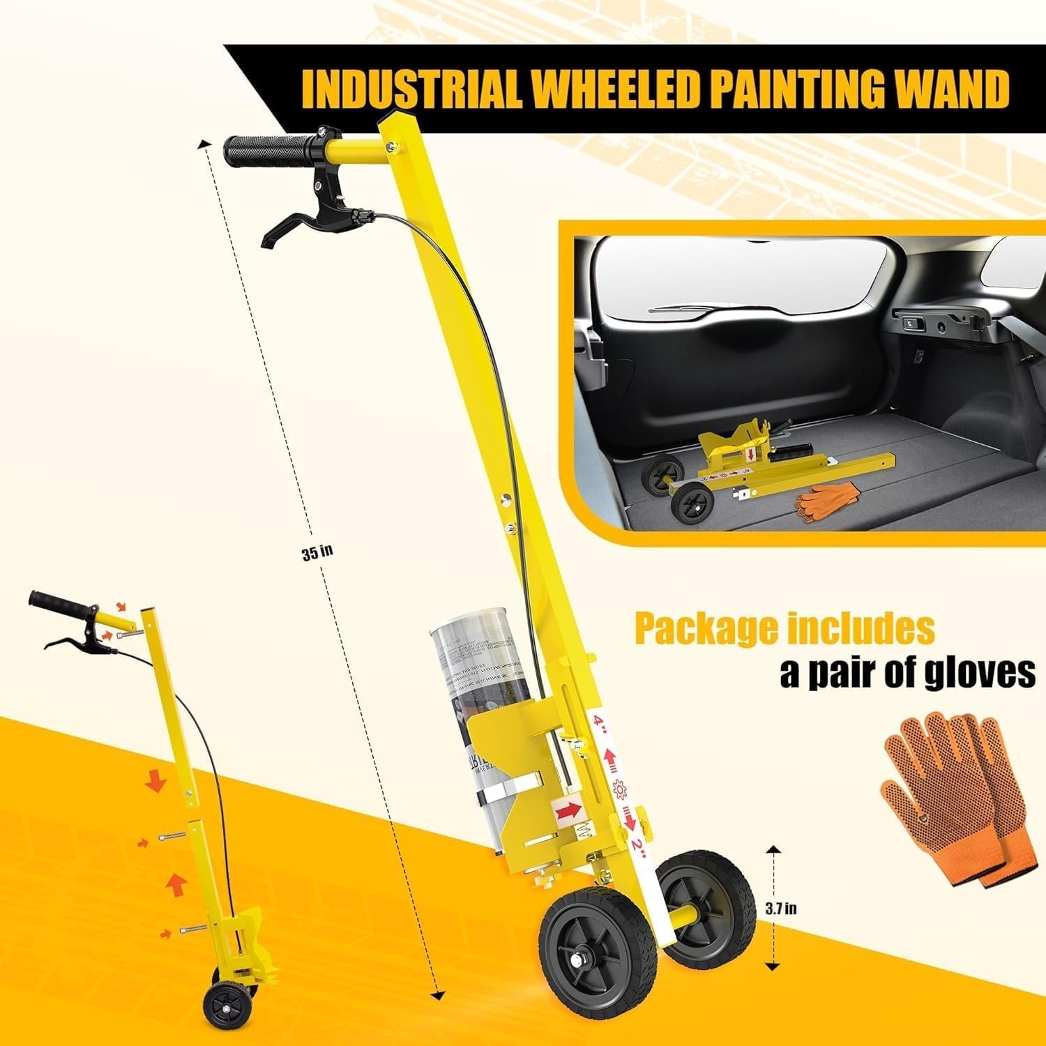 Effortless Line Marking Wand: Two-Wheel Stability & Adjustable Stripe Width 2-4"