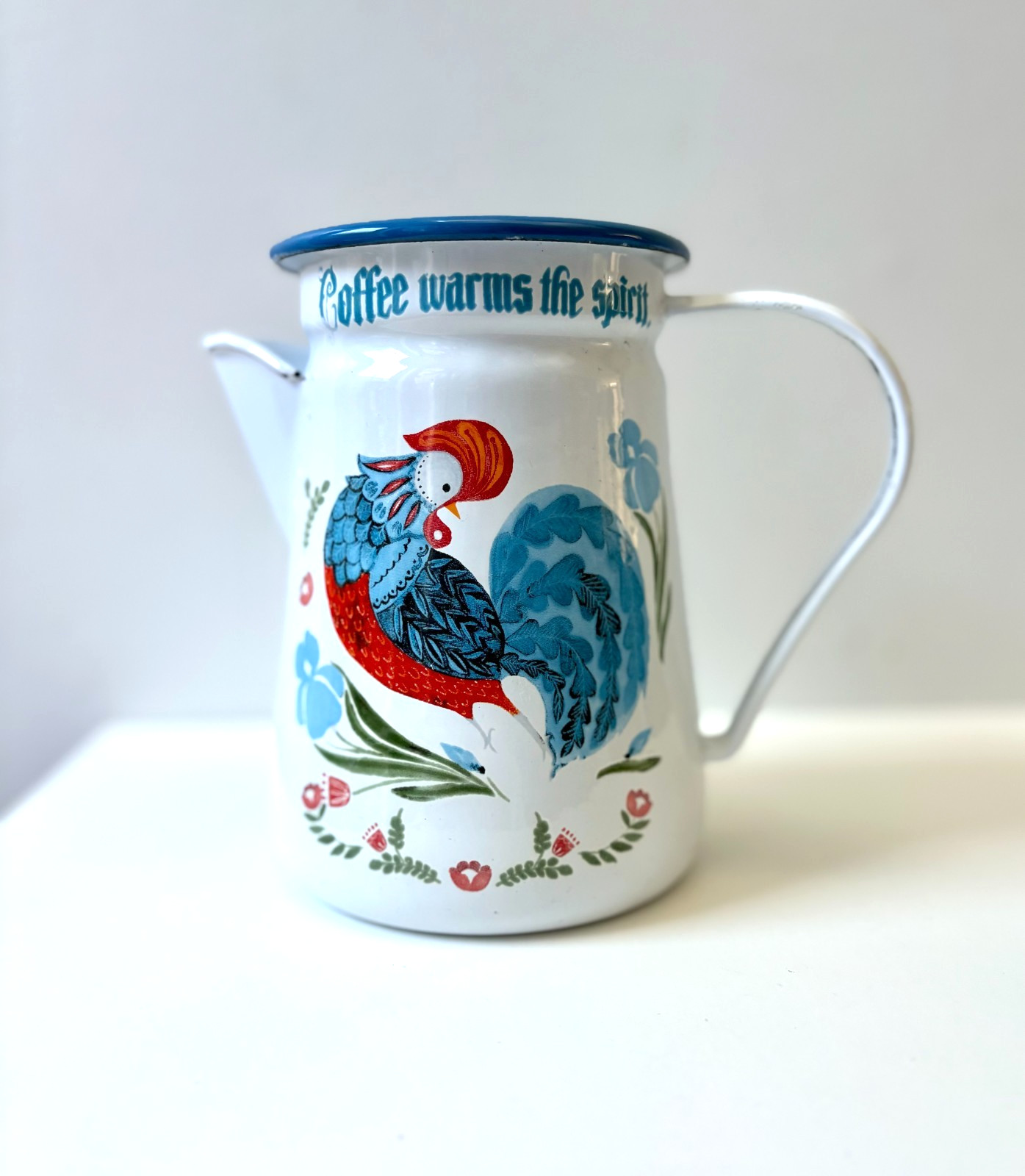 Anthropologie Home Enamelware Pitcher Scandinavian Folk Art Rooster NO LID