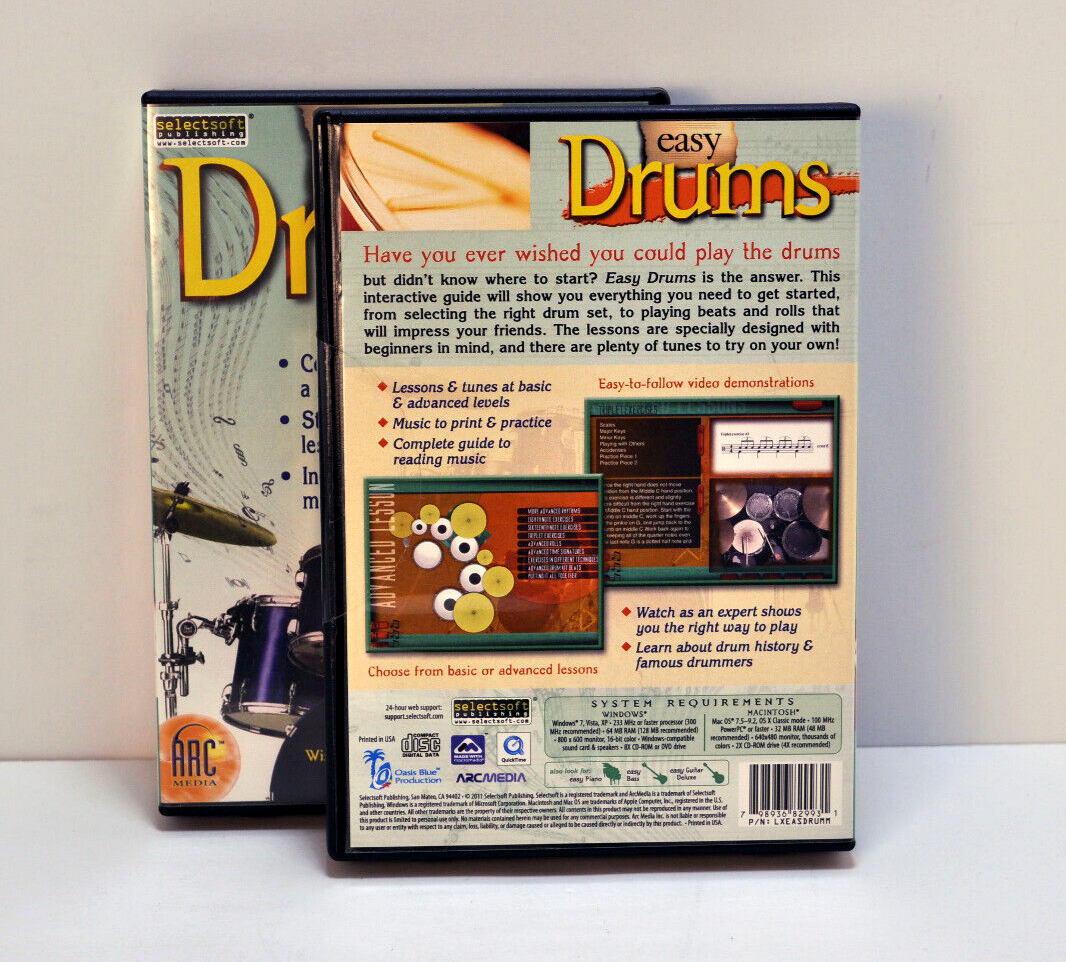 ArcMedia Easy Drums for Computer DVD For PC And Mac - NEW