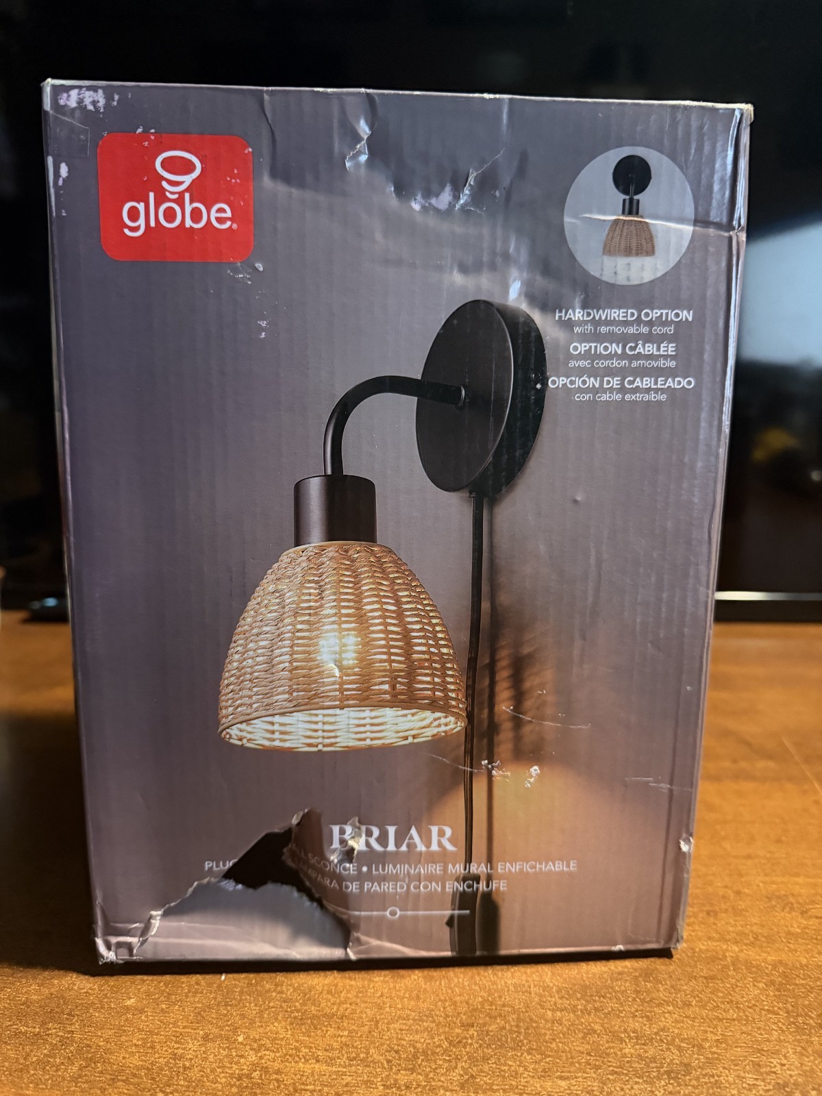 GLOBE Electric Briar 65933 1-Light Plug-in or Hardwire Wall Sconce, Matte Black