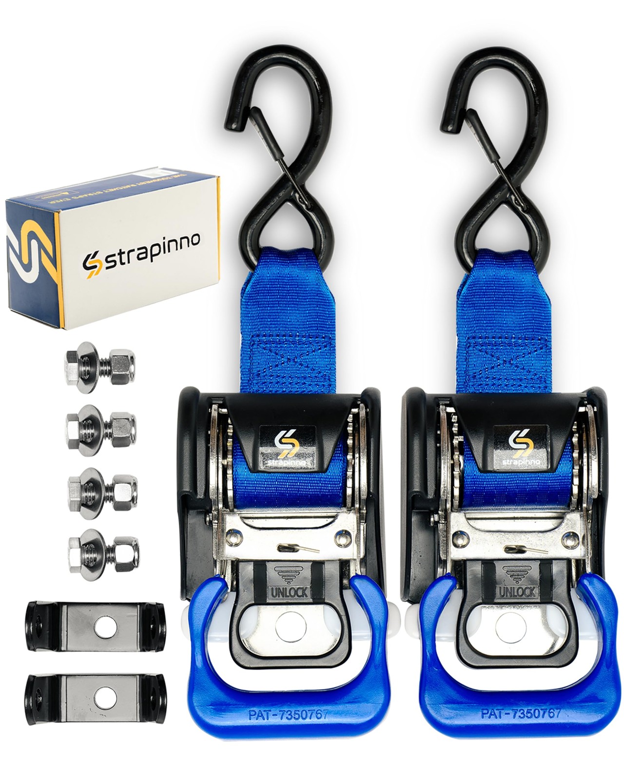 2PCS Stainless Steel Retractable Ratchet Straps (1 7/8 in x 4 ft) Transom Tie...
