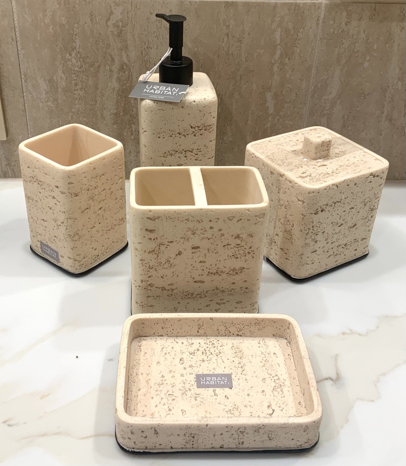 Urban Habitat Bath Accessory Set, 5 Pc. Faux Travertine, Lotion Pump