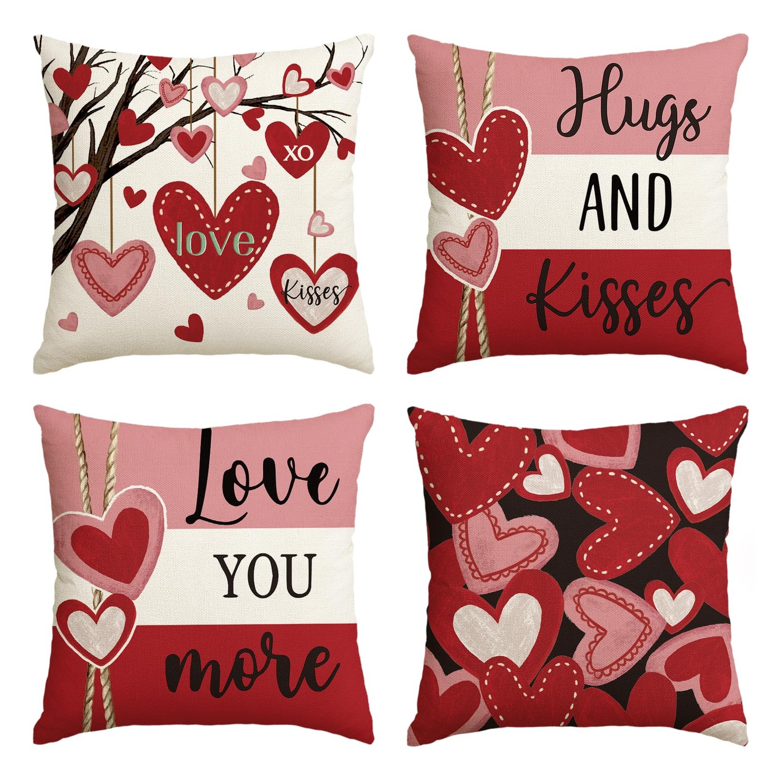 AVOIN colorlife Valentine's Day Hugs and Kisses 18" x (Pack of 4), Red