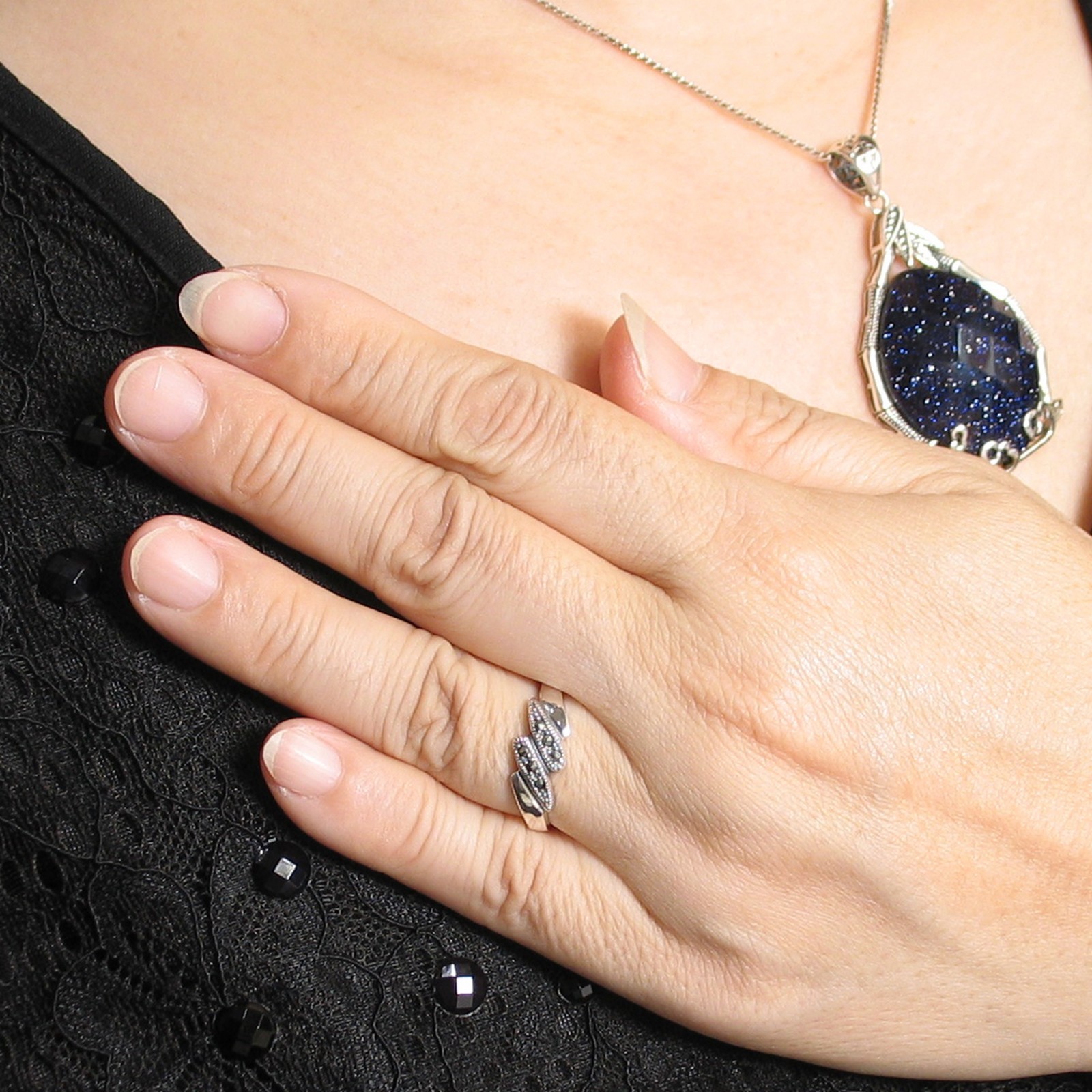 Twin Tear Sterling Silver Marcasite Ring
