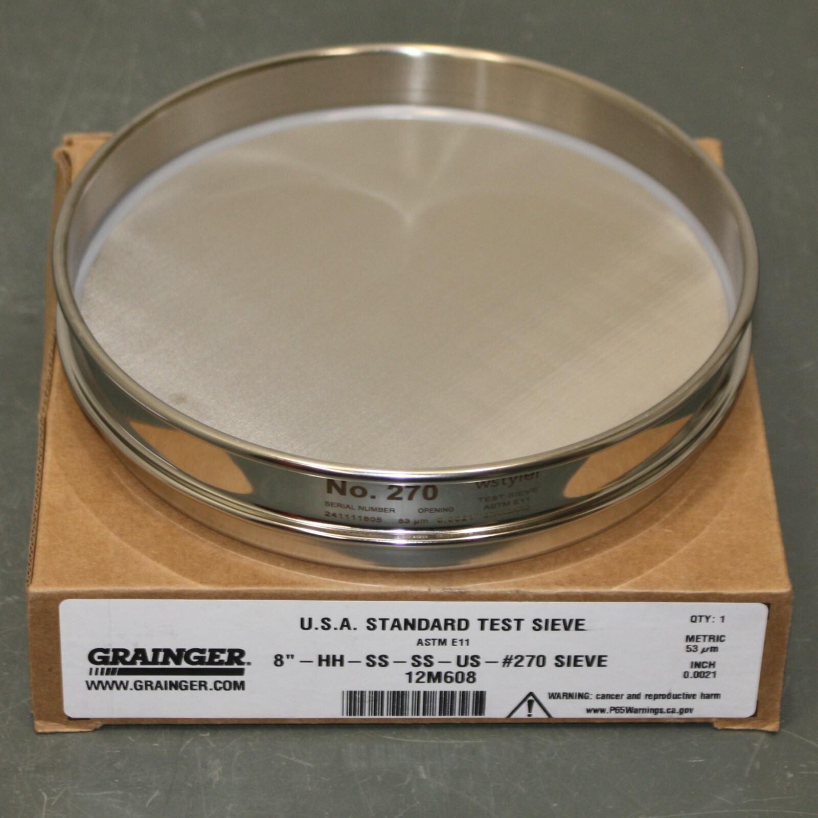 Advantech WS Tyler 8" Standard Testing Sieve 270SS8H, #270 Mesh, Stainless Steel