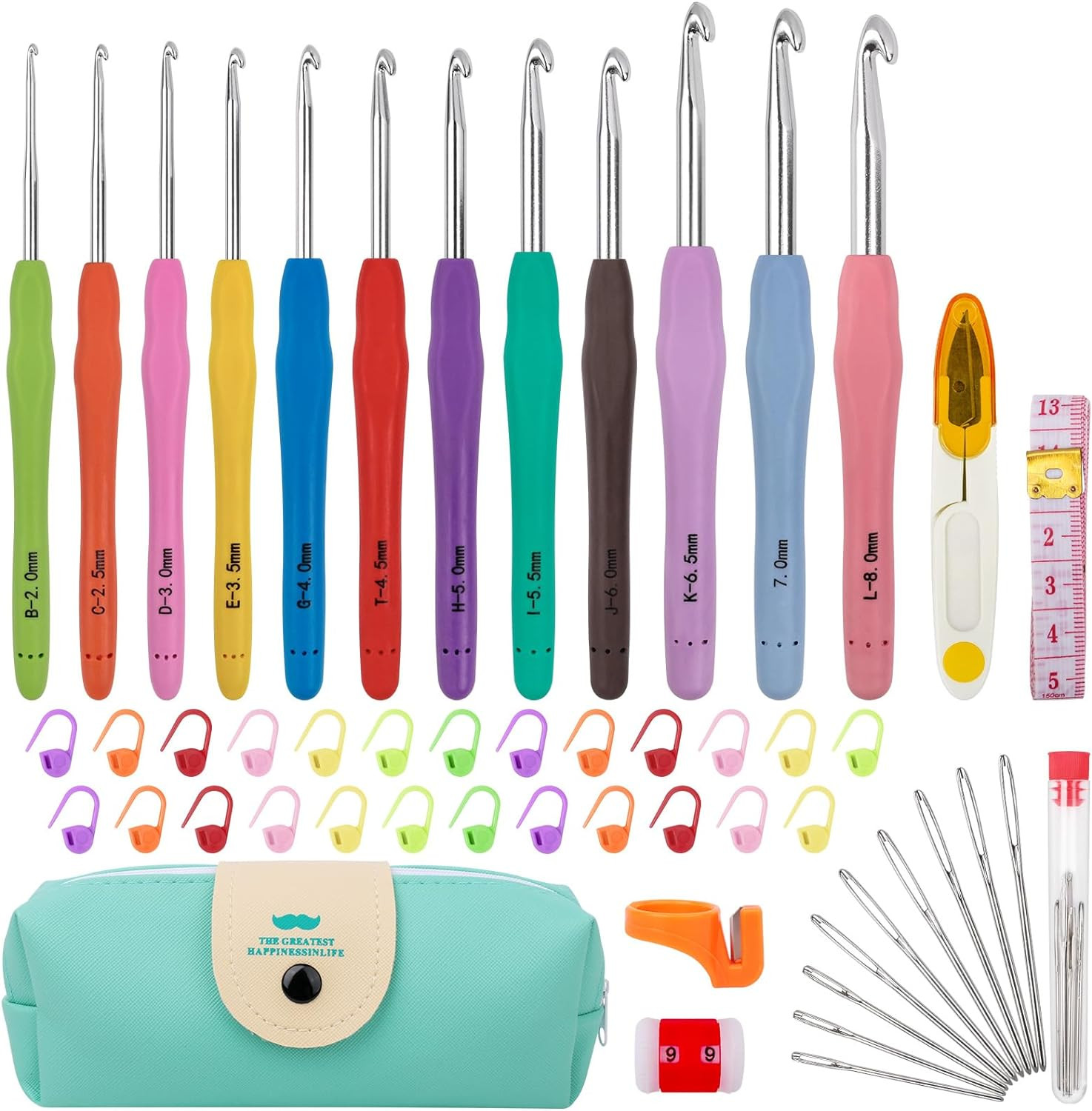 Crochet Hooks Set 12 Sizes Ergonomic Crochet Kit & Case Stitch Markers Scissors