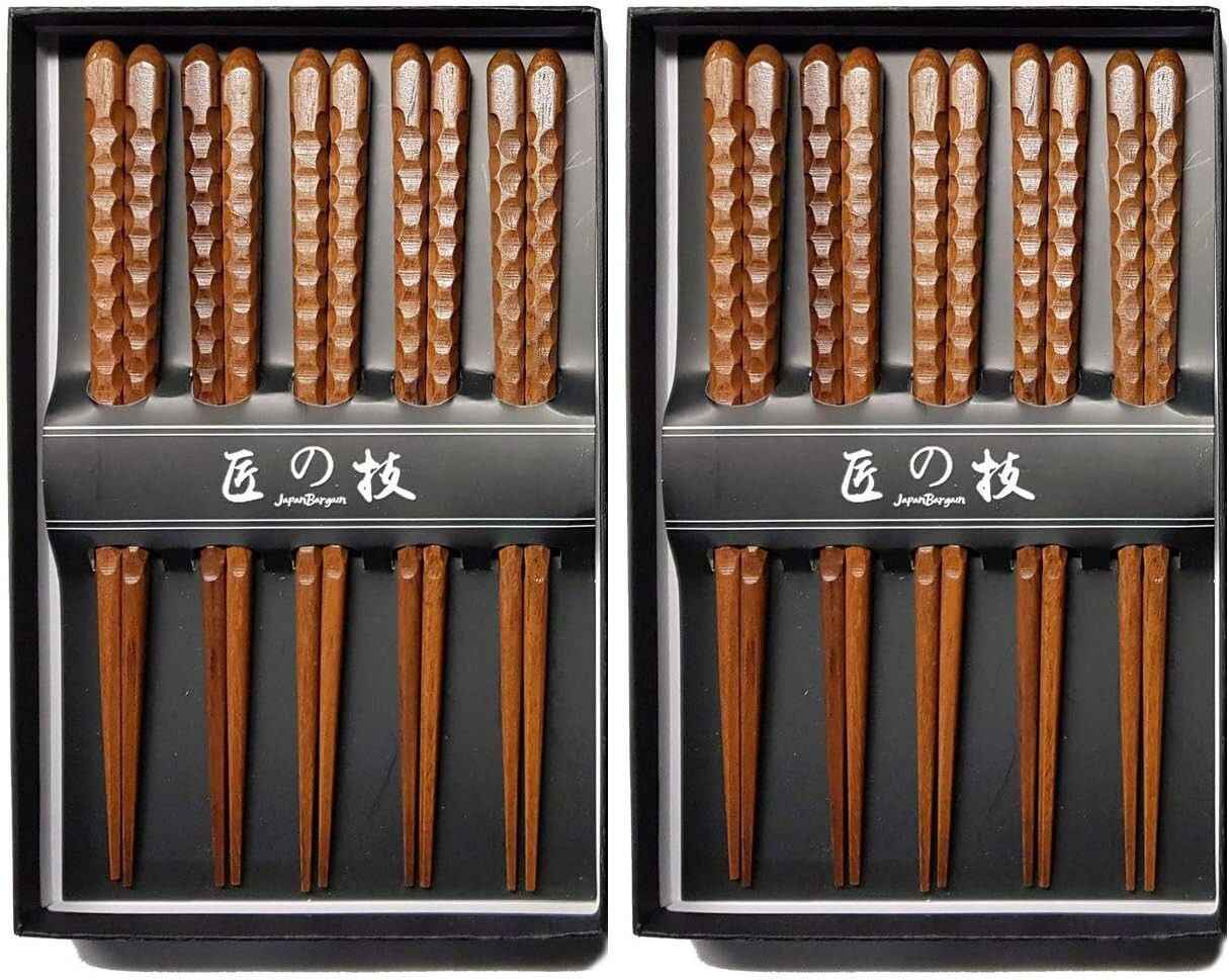 2 Pack 5 Pair Japanese Hardwood Reusable Chopstick Set Gift Box 9.25 inch 4516x2