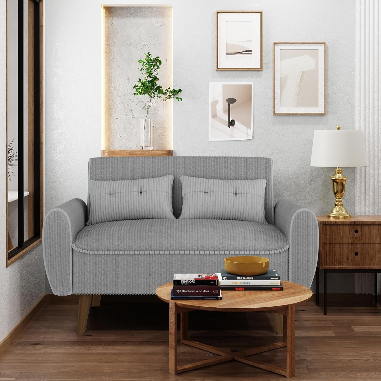 Small Modern Loveseat Couch Sofa Mid Century Fabric Upholstered 2-Seat Sofa
