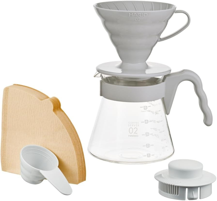 V60 Pour over Starter Set with Dripper, Glass Server, Scoop and Filters, Size 02