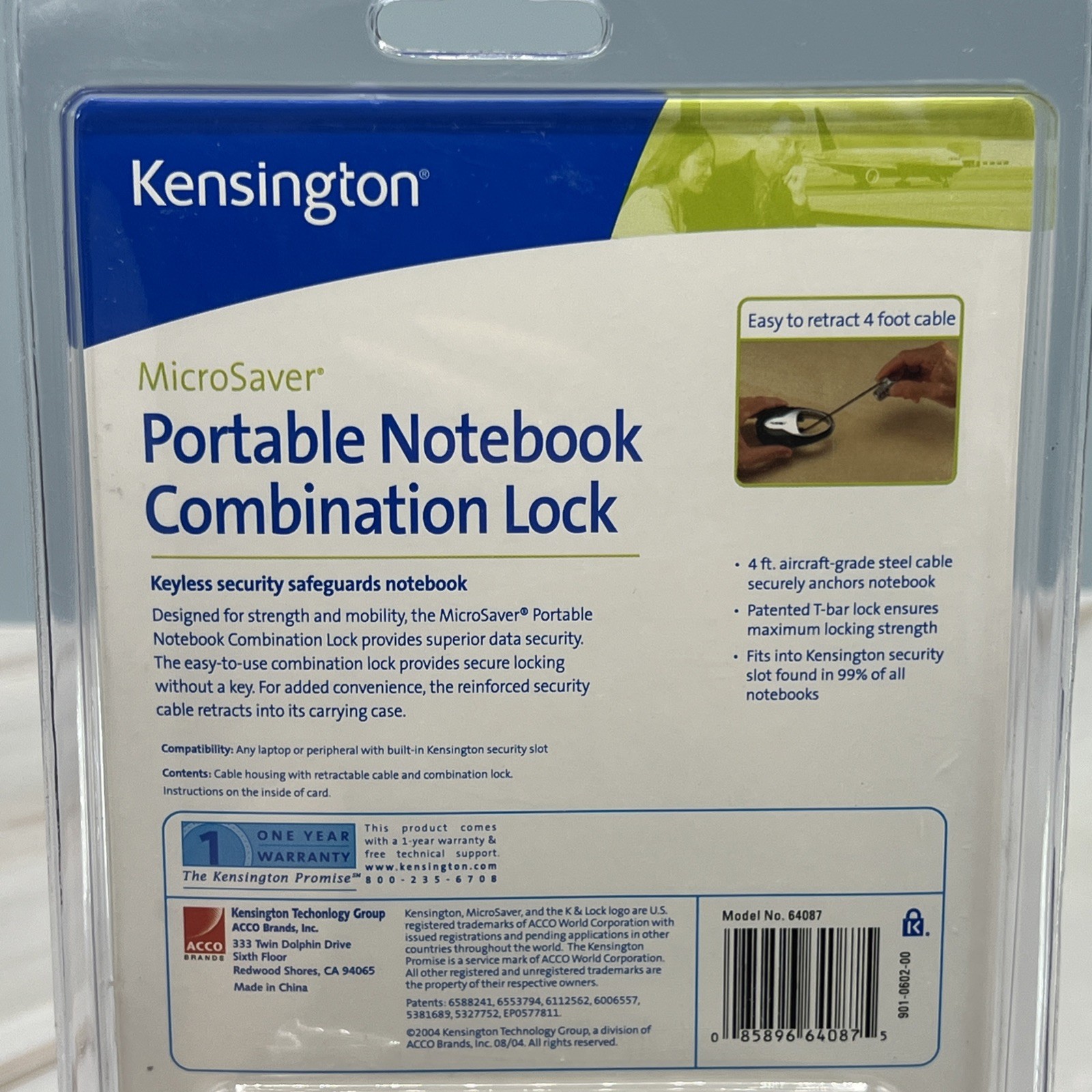 Kensington Portable Notebook Combination Lock Retractable Cable