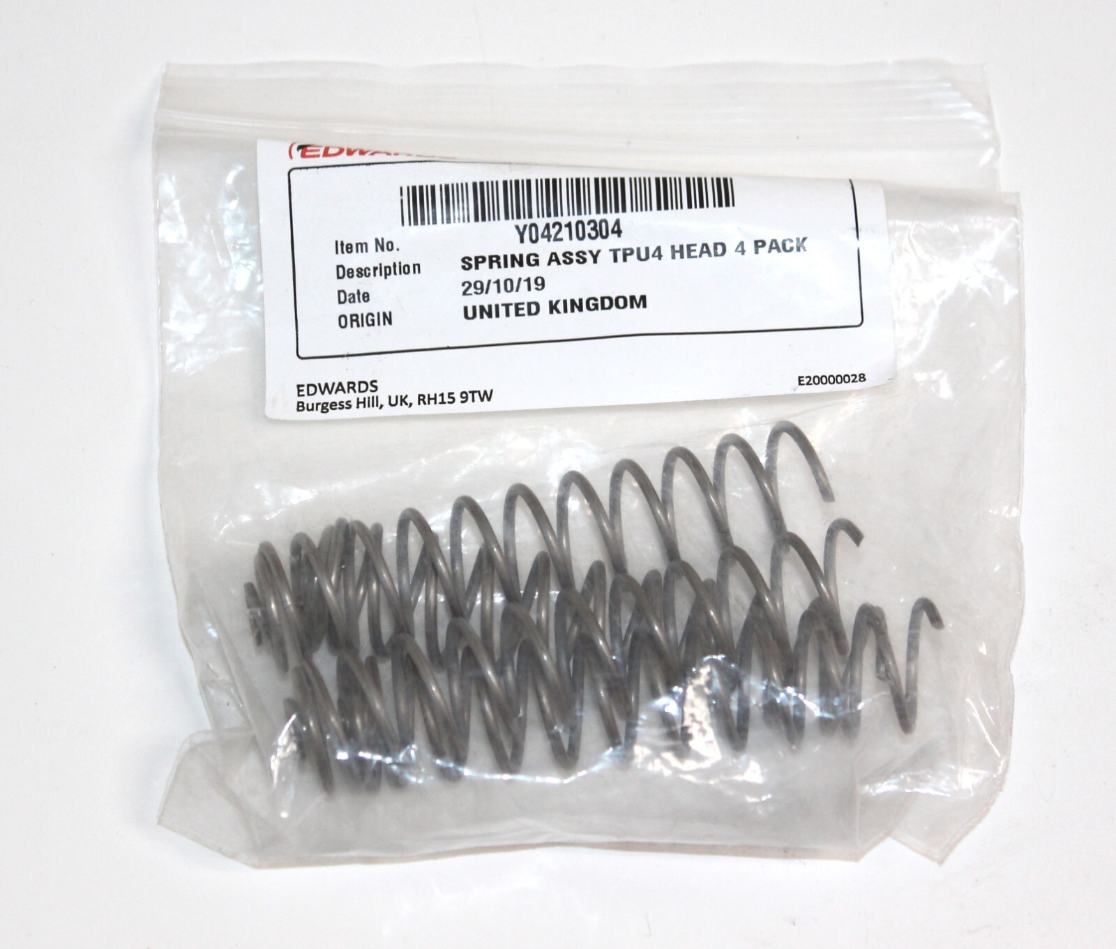 EDWARDS SPRING ASSY TPU4 HEAD Y04210304, 4 IN PACK