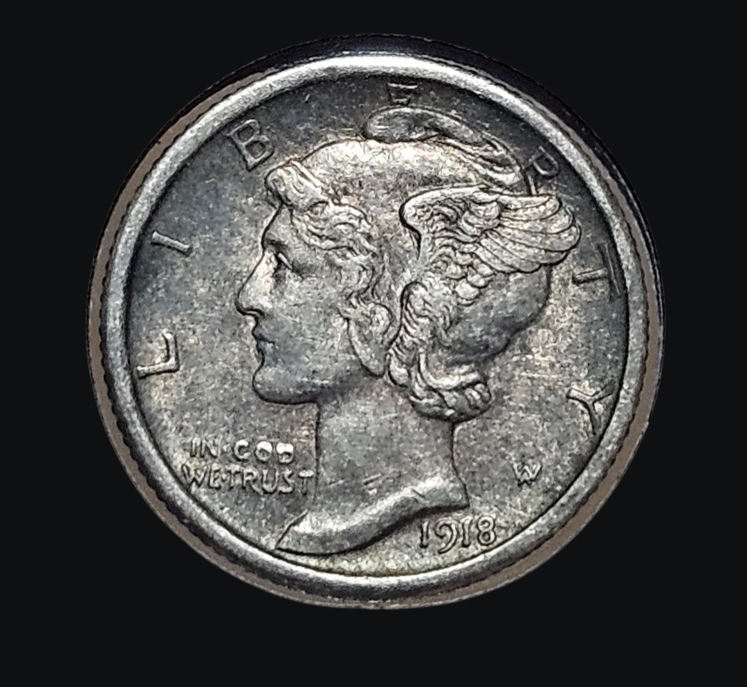 1918 10C Mercury Dime Uncirculated Reverse Scratch 90% Silver Coin