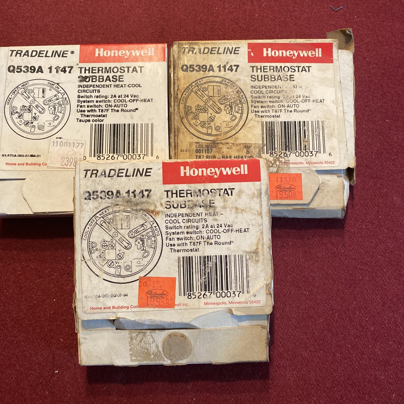 Honeywell Q539A 1147 Thermostat Subbase Lot Of 3 New Old Stock