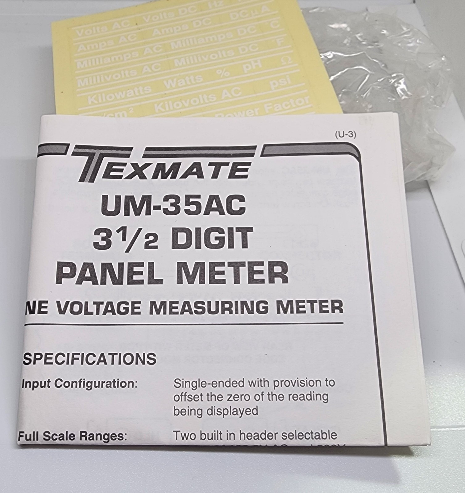 Texmate UM-35AC 199.9 VAC Digital Panel Meter 3½-Digit LED Display – Untested