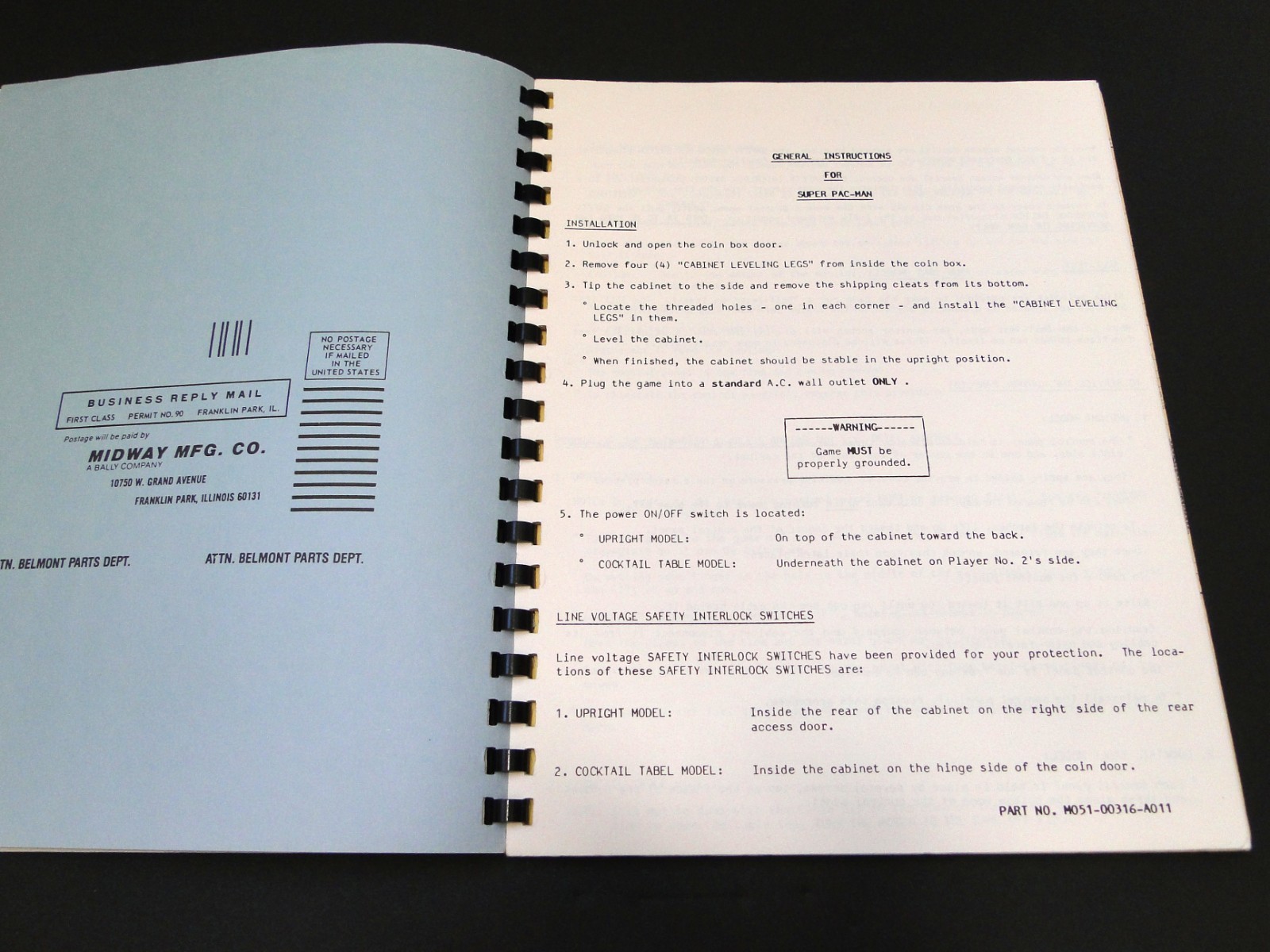 Vintage 1982 Bally: Super Pac-Man Arcade General Instructions