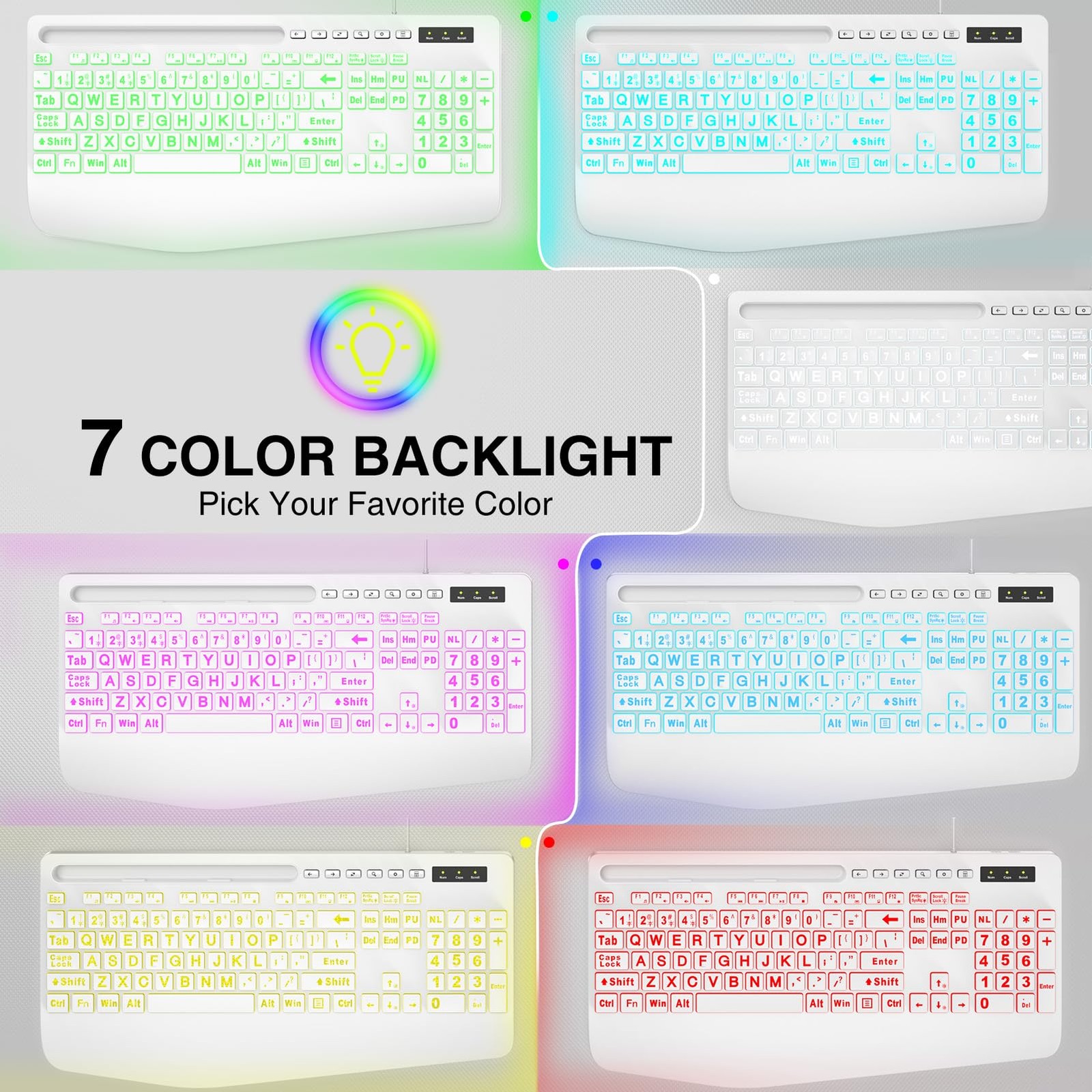 SABLUTE K21Pro Large Print Backlit Computer Keyboards, Wired Lighted white-2