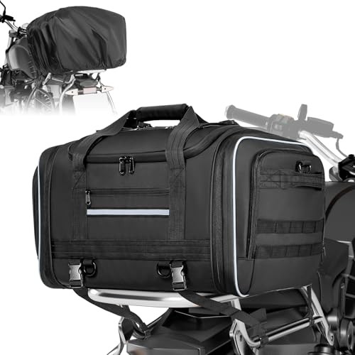 Waterproof Motorcycle Tail Luggage Bag, 48L-64L Expandable, a Rain Cover