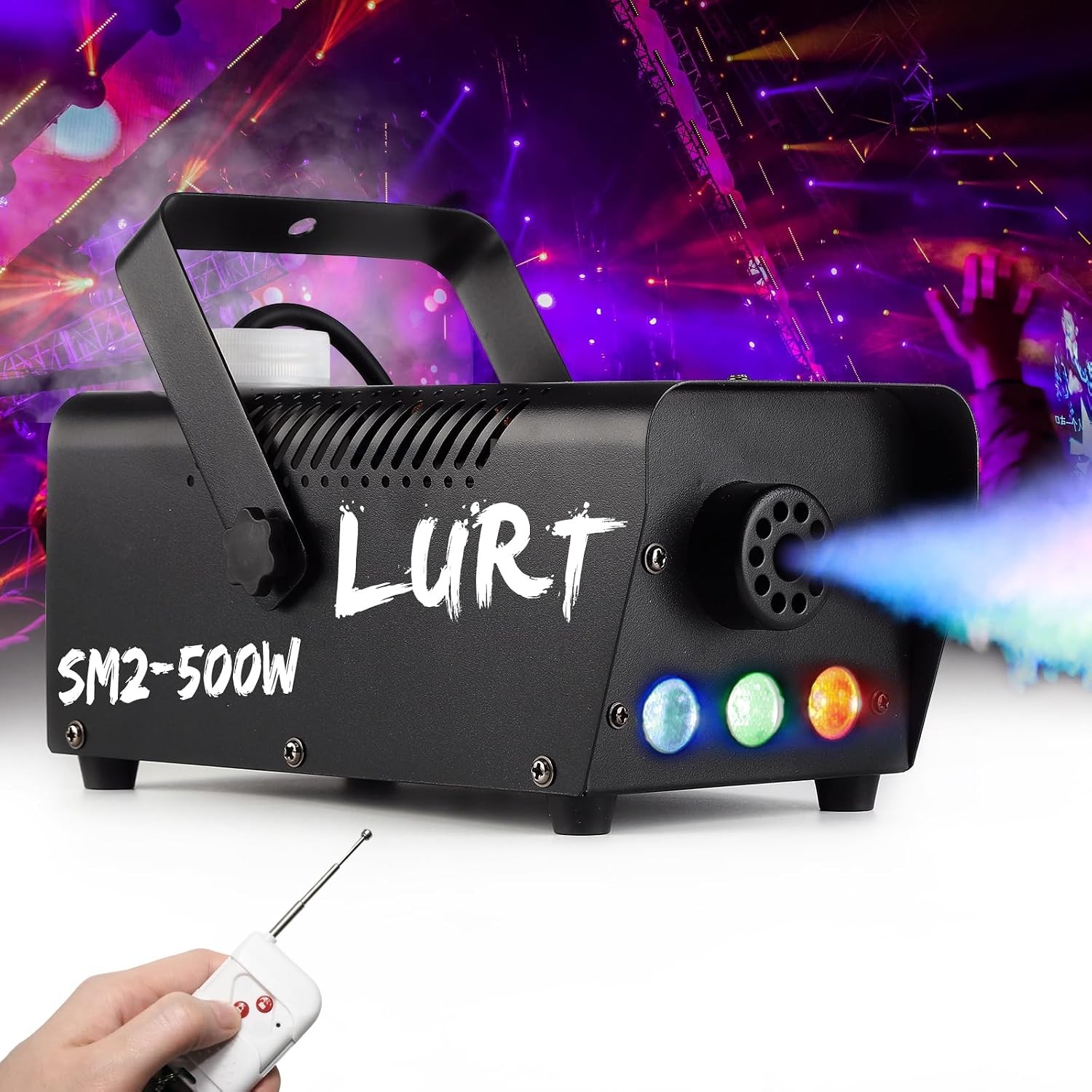 500W Fog Machine Mini Auto Smoke LED Lights Wireless Remote Control | 2500CFM Sm